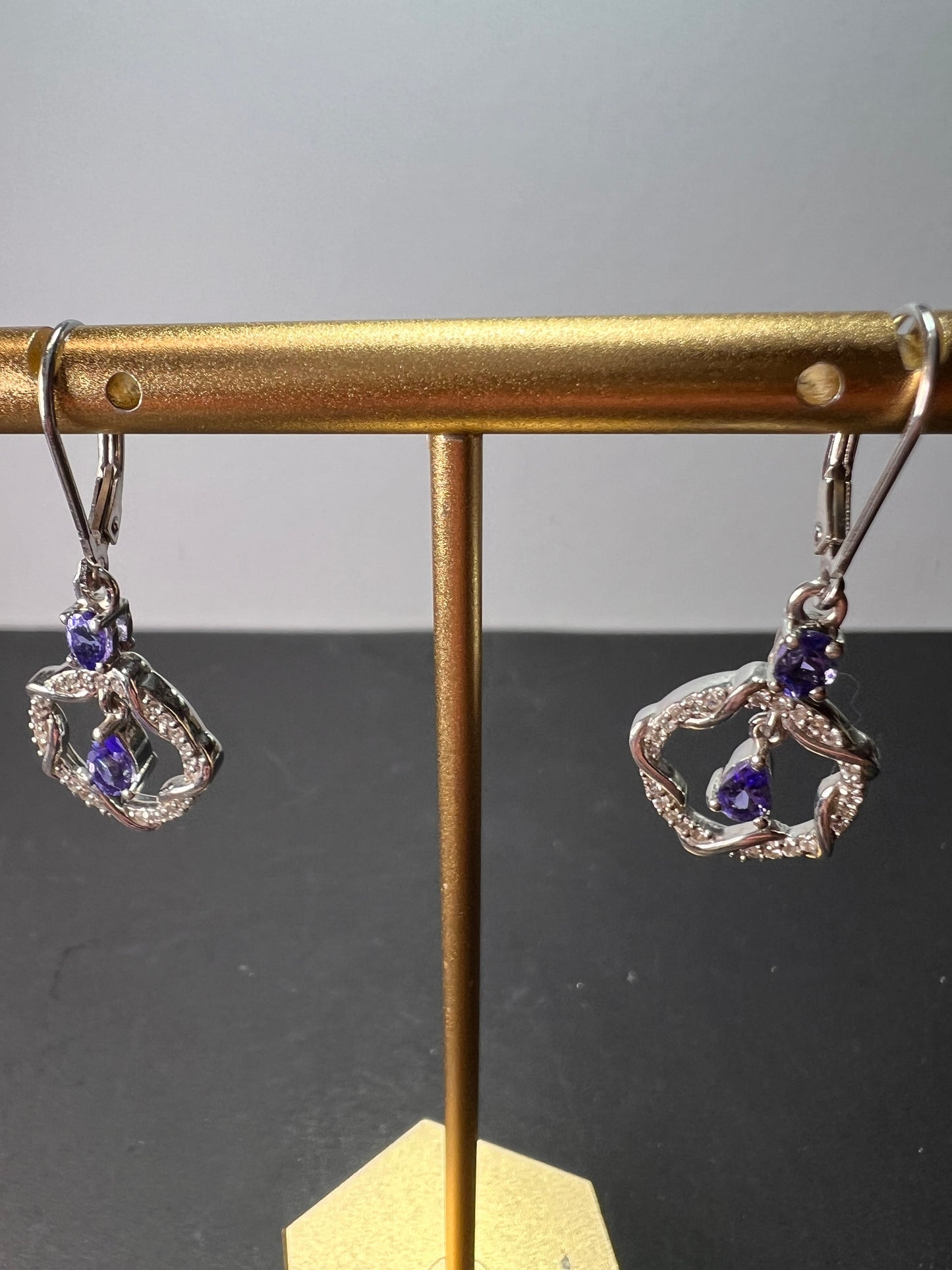 Tanzanite and diamond sterling silver drop earrings