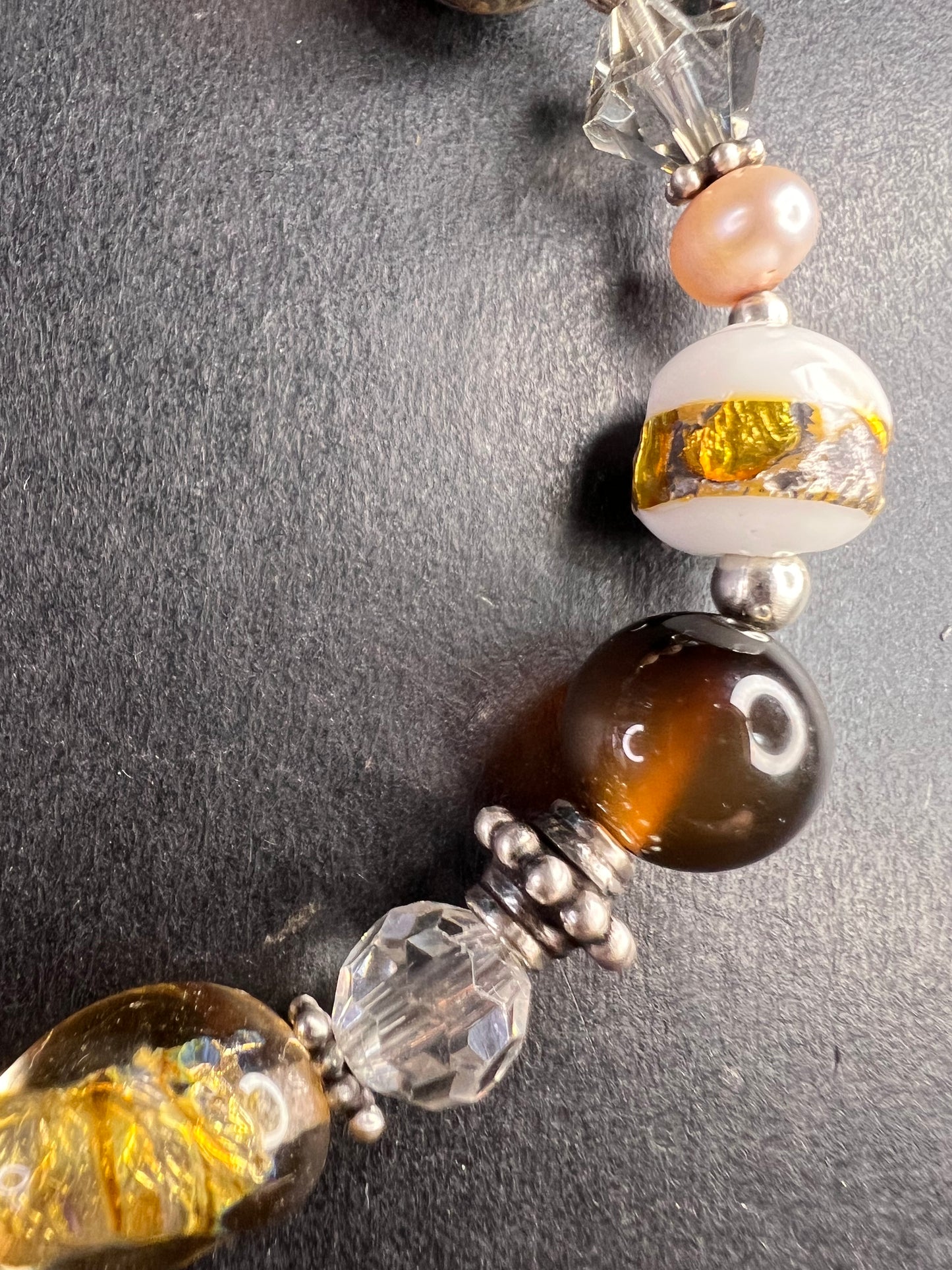 Vintage sterling silver, semi precious stones and glass toggle 8 inch bracelet