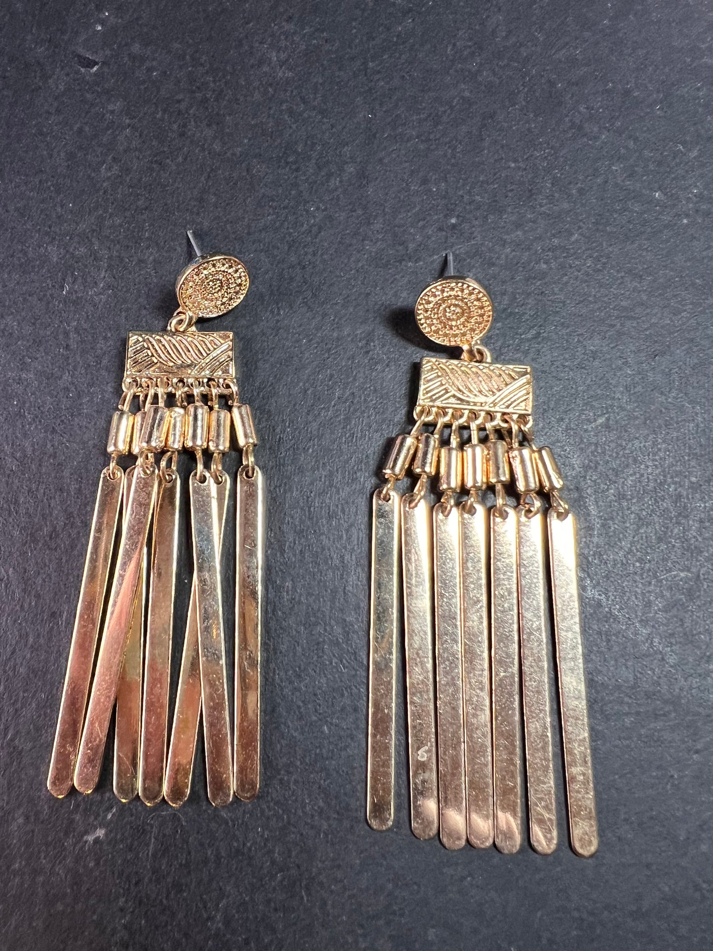 Vintage Gold Fringe Dangle Earrings – Retro MCM Style, Pre Owned