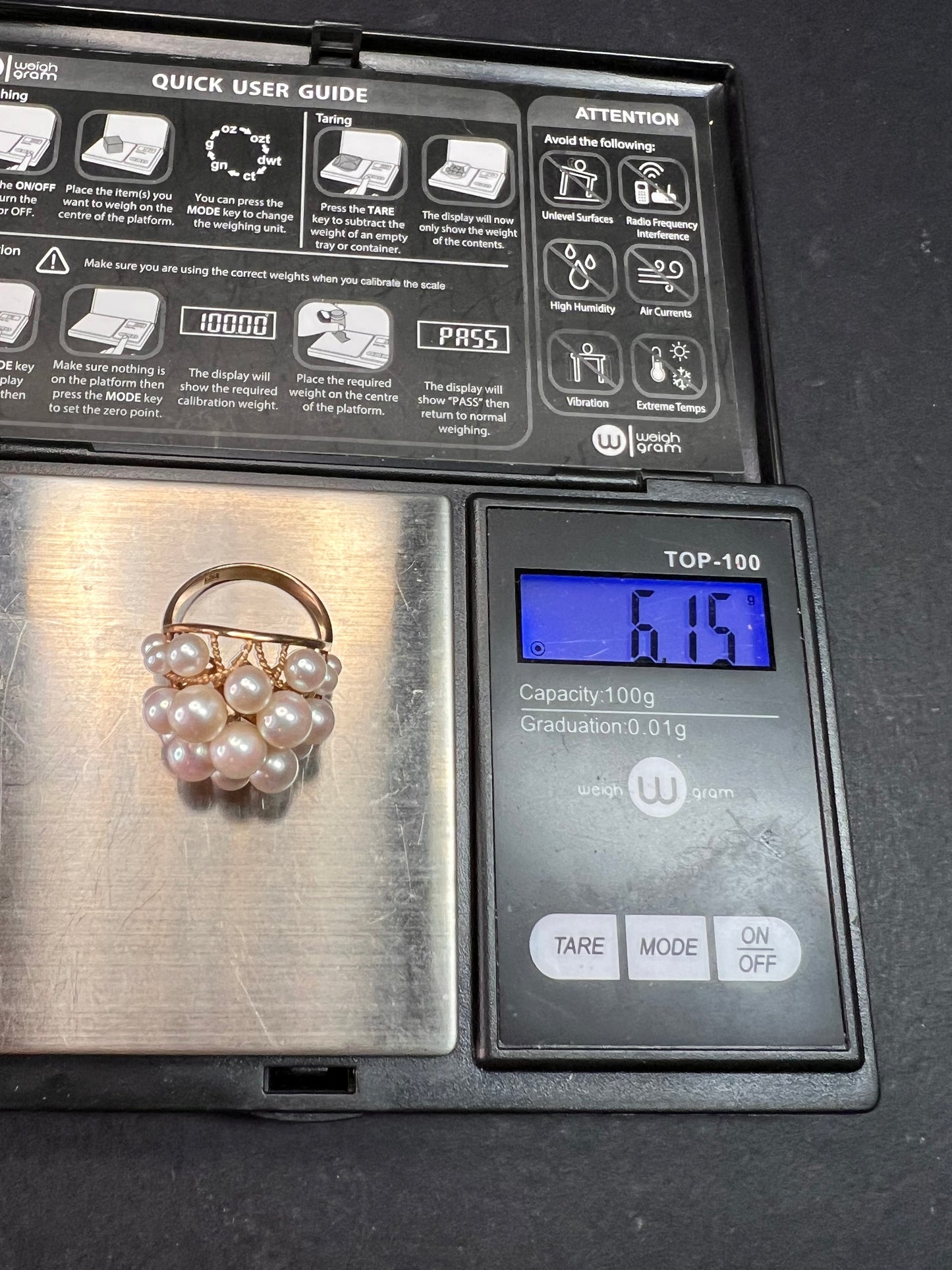 Vintage 14K Gold Cluster Pearl Cocktail Ring – Mid Century Dome Design- size 6