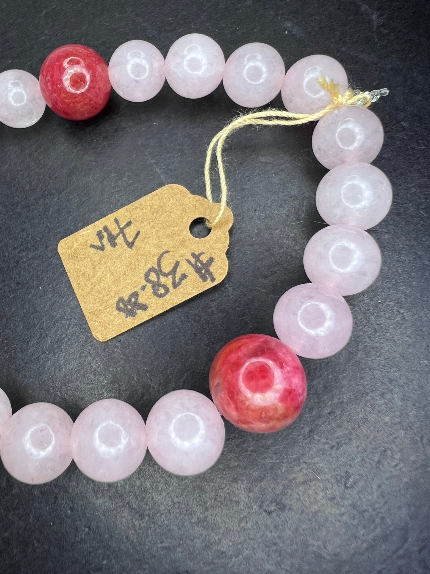 Rose quartz and gemmy rhodonite stretch cord 7 inch bracelet