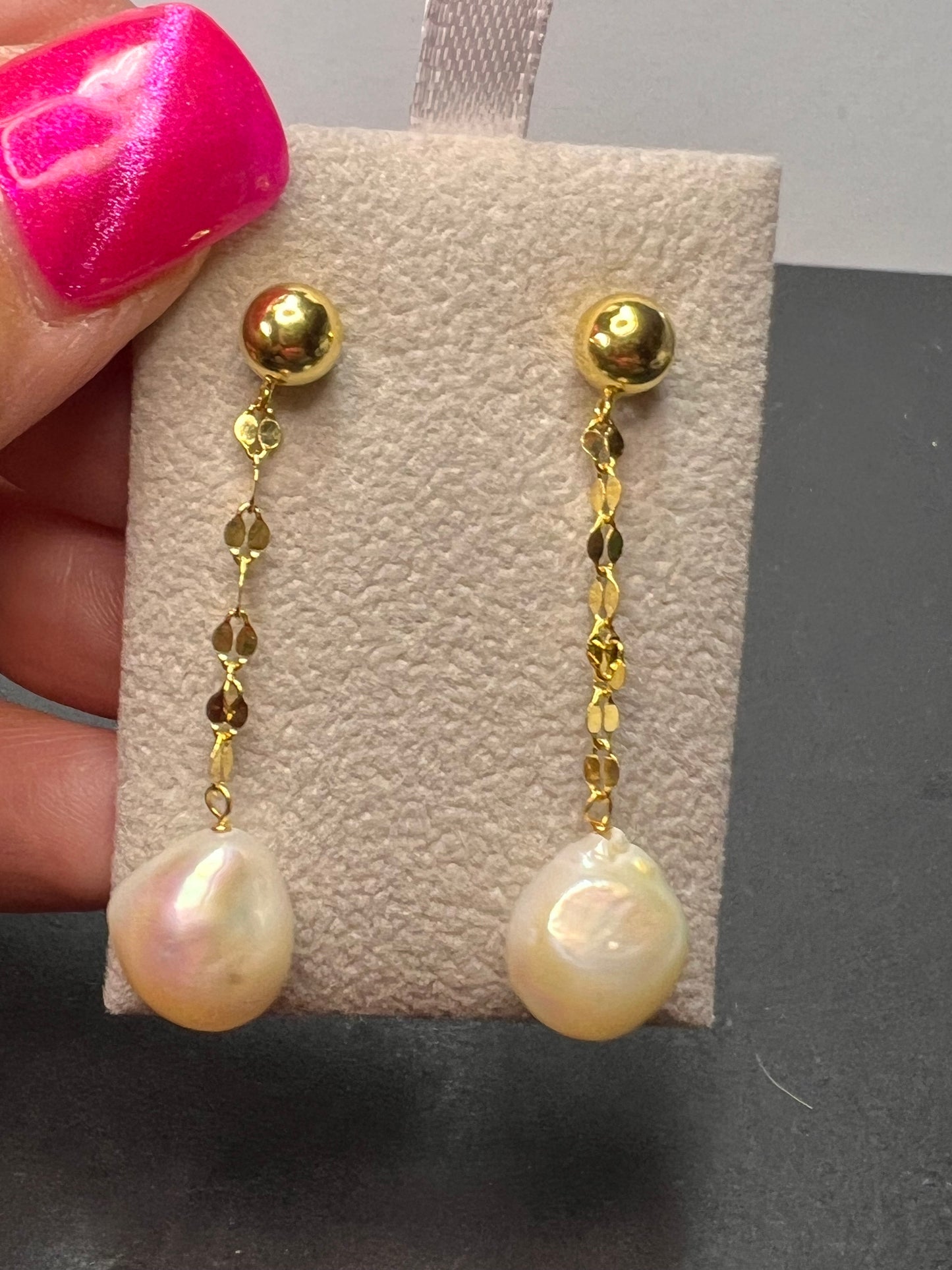 White Cultured Freshwater Pearl 18k Yellow Gold Over Sterling Silver Earrings