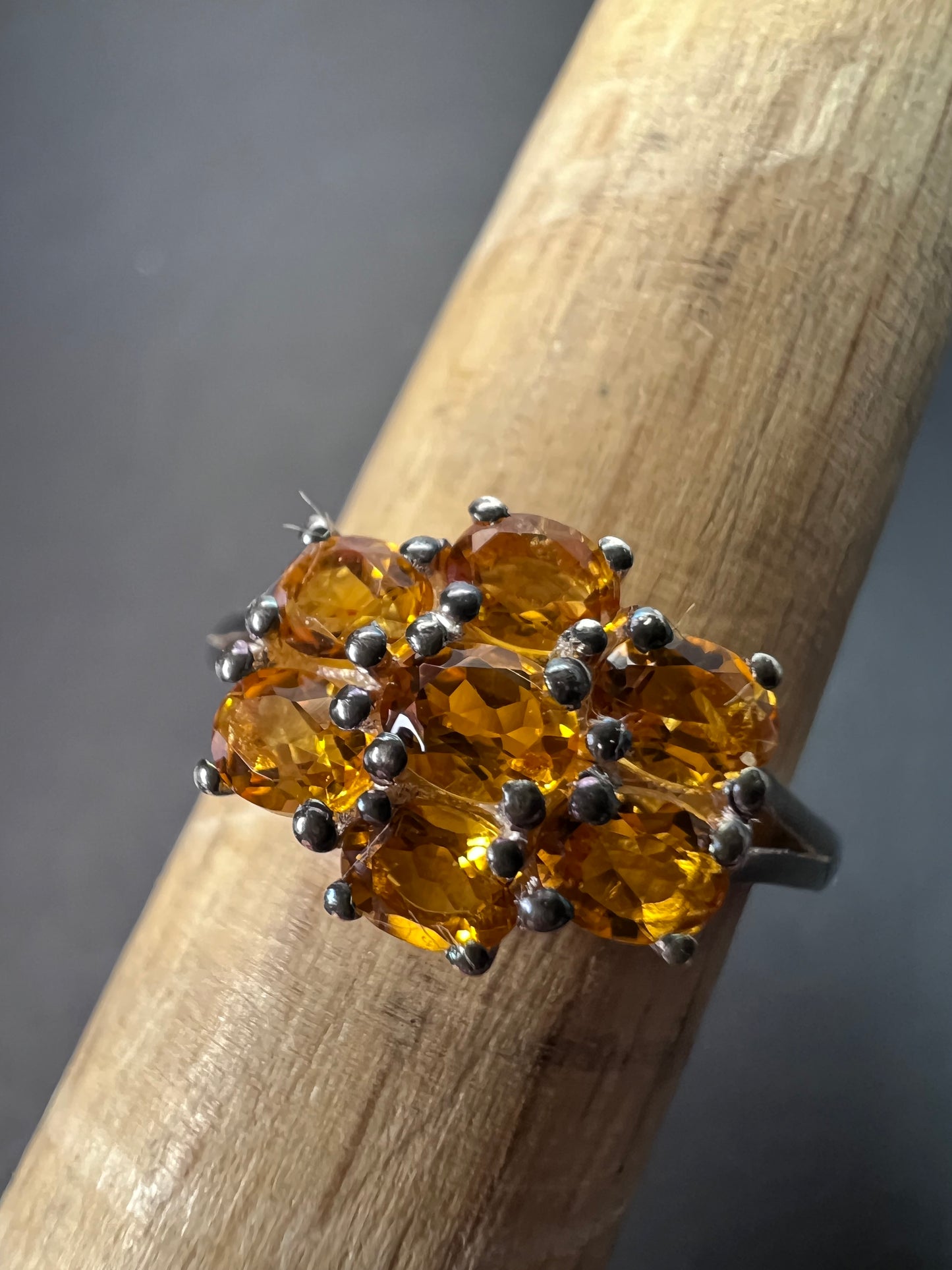 Mandarin citrine sterling silver cluster ring size 6