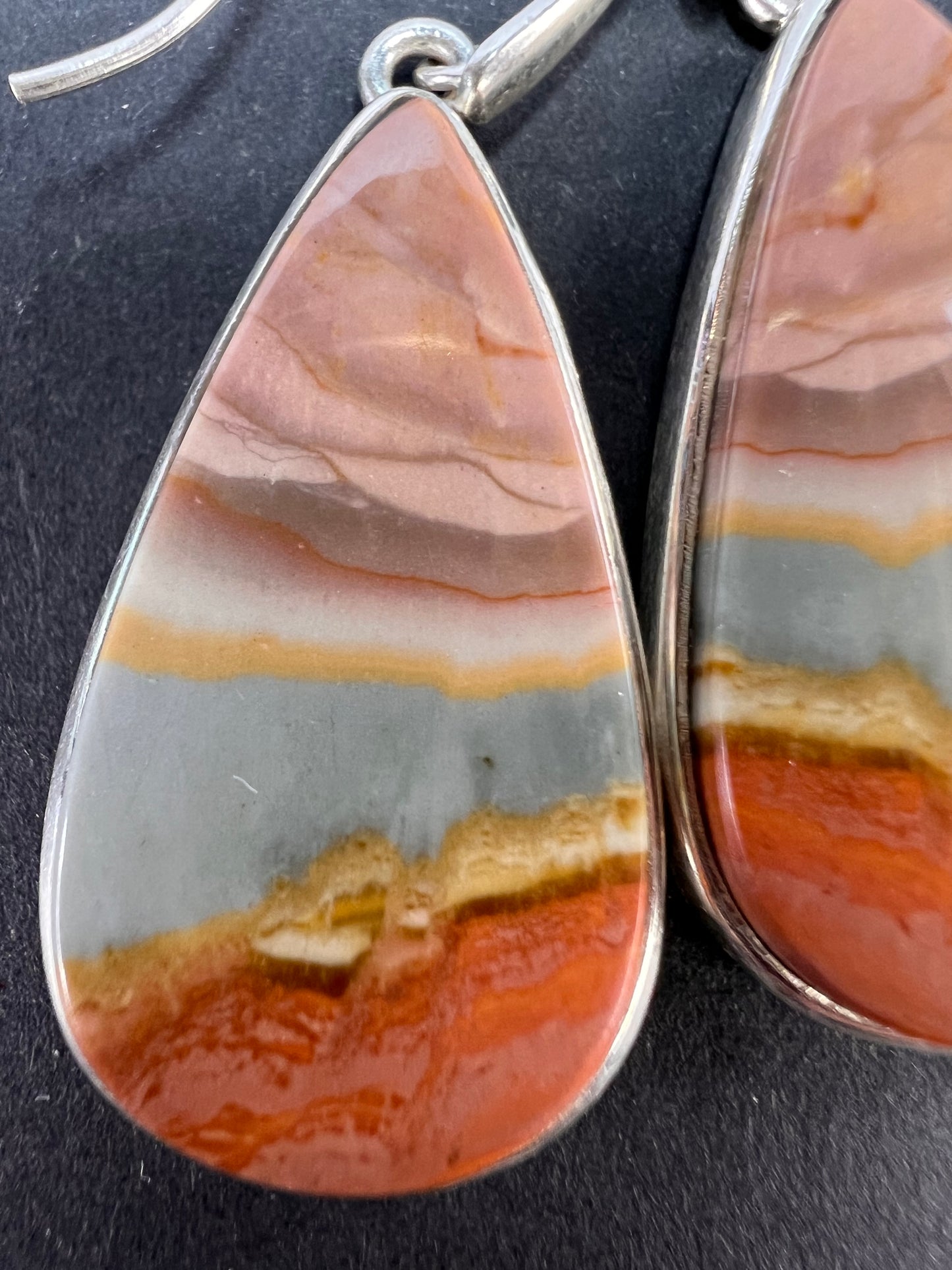 NEW Polychrome Jasper teardrop sterling silver dangle earrings 11.37 grams