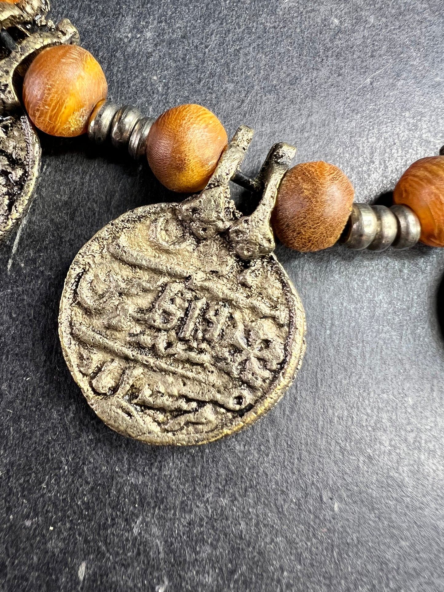 Vintage Berber Amber Resin Coin Necklace Tribal North African Style