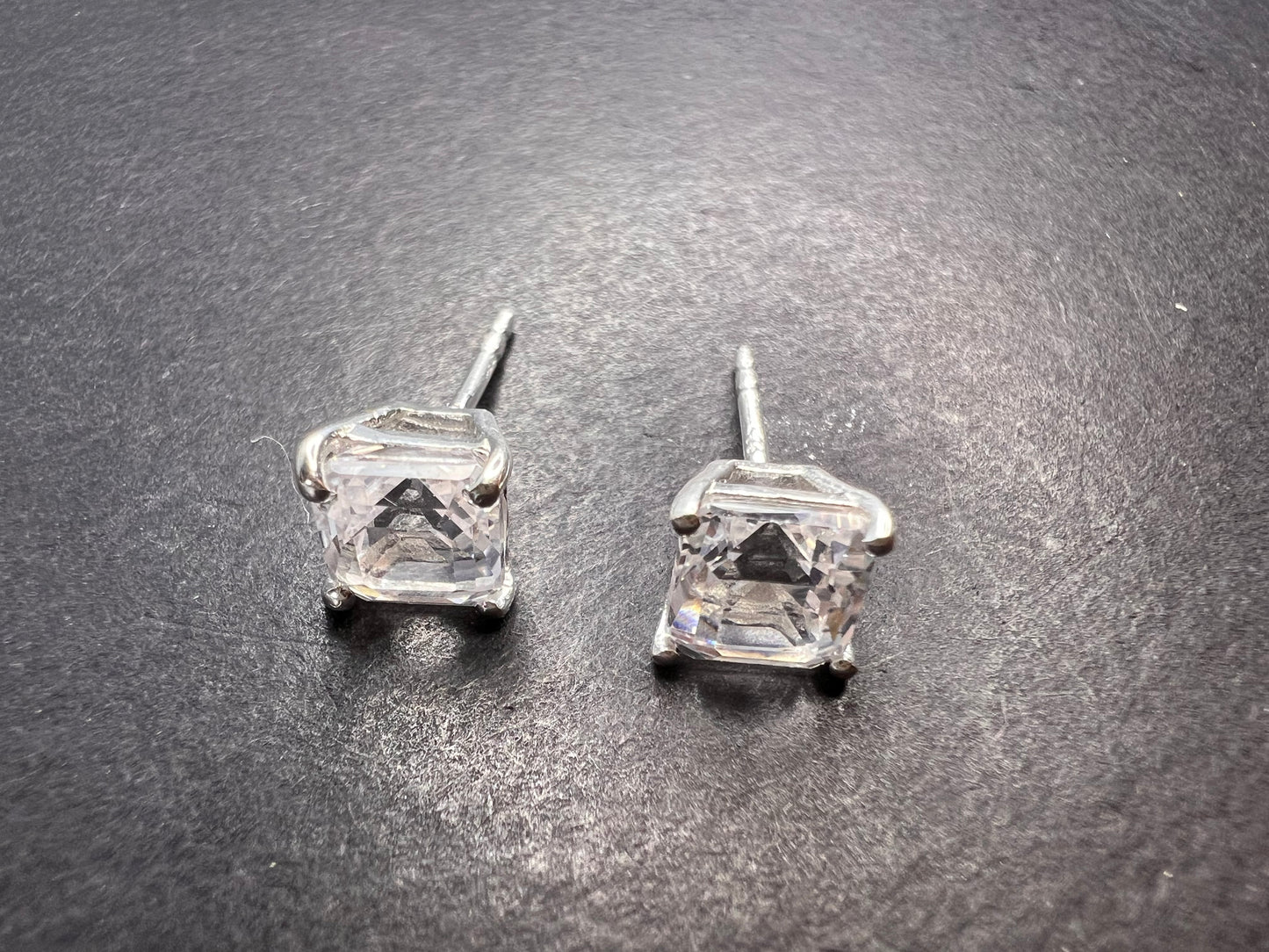 Lab white sapphire asscher cut solitaire stud earrings in sterling silver *NEW*