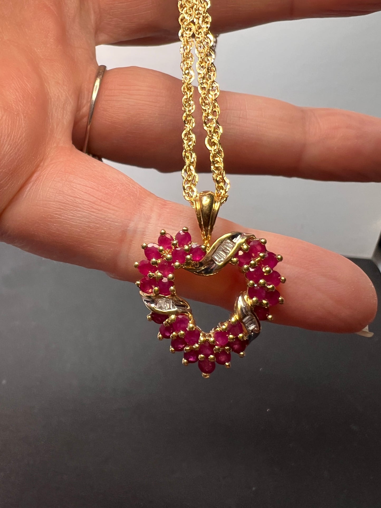 10k gold ruby and diamond heart pendant