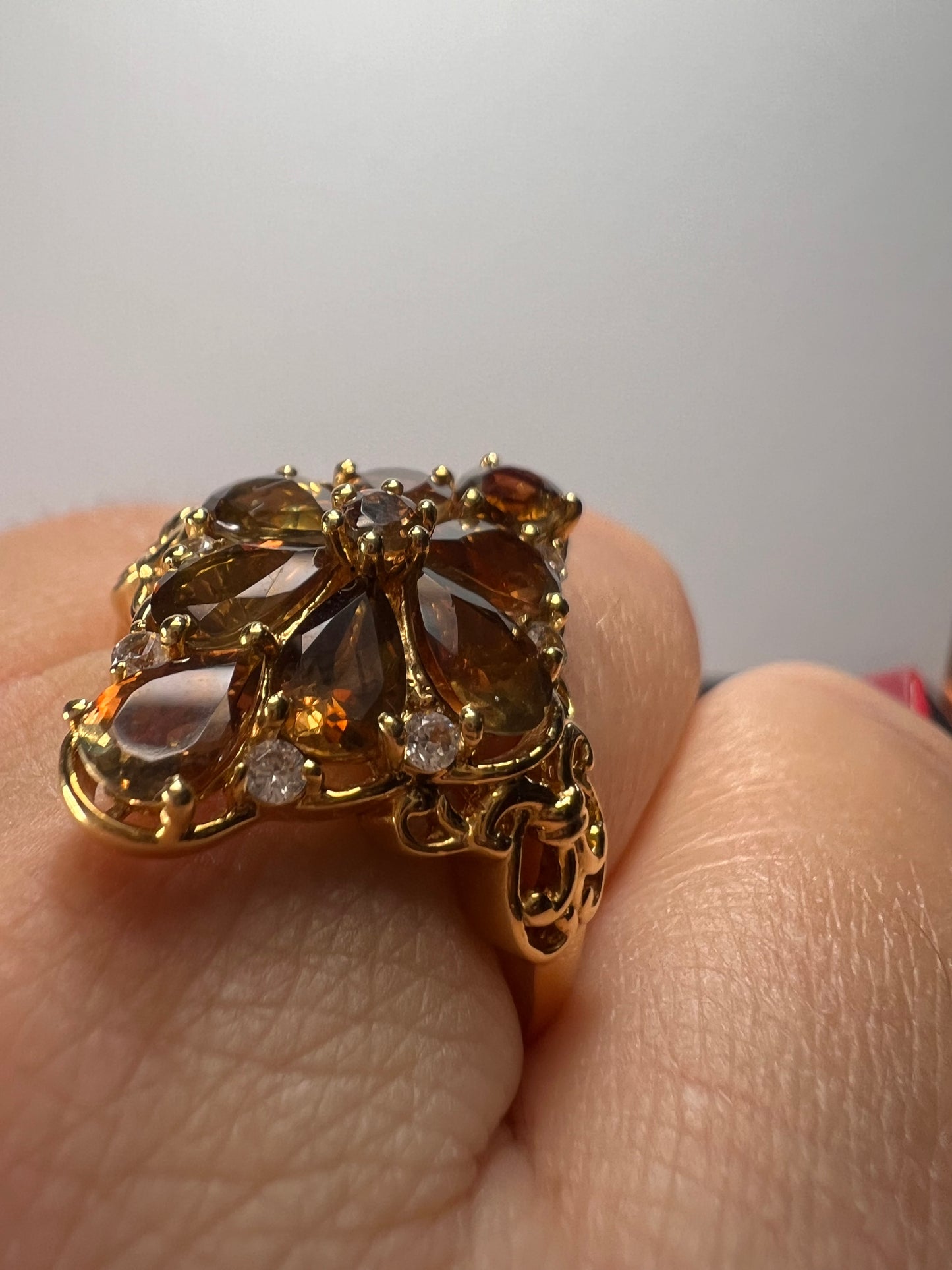 Andalusite and zircon cocktail ring in gold vermeil size 10