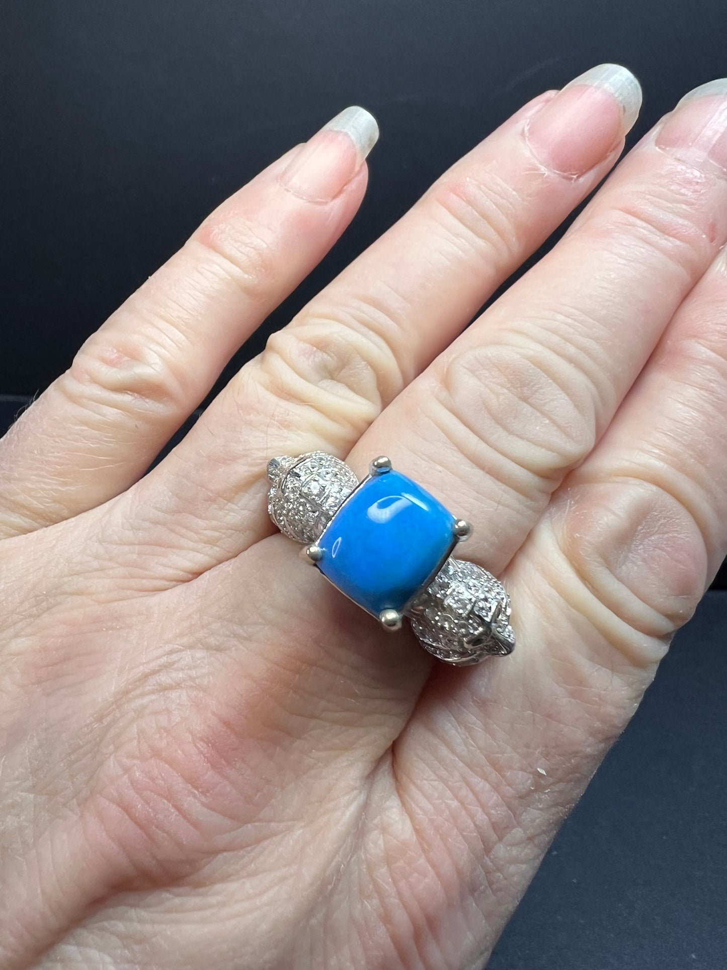 NEW Ceruleite and zircon seahorse ring in sterling silver size 8