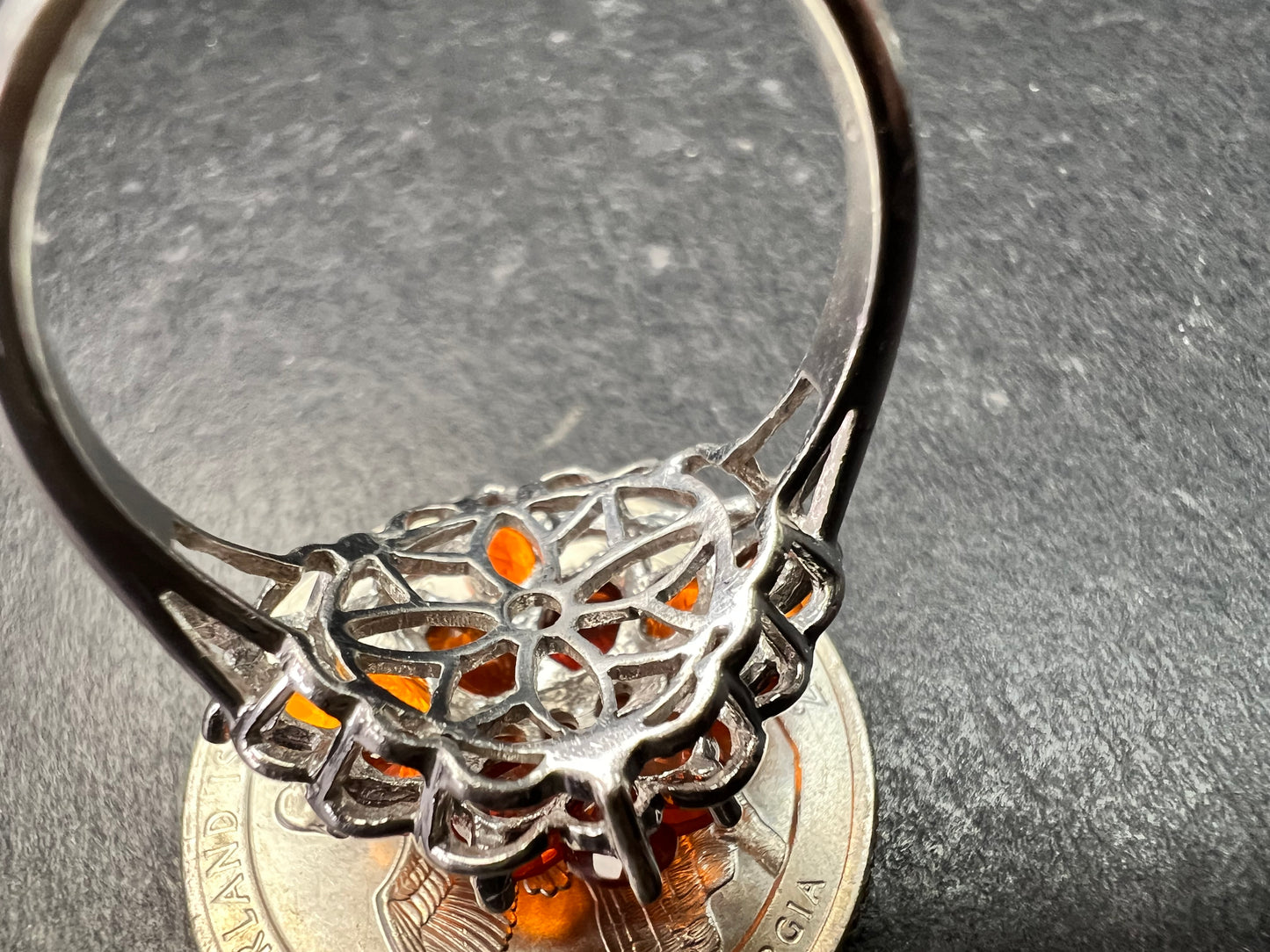 Vintage Sterling Silver Mexican Fire Opal Floral Cluster Ring Sz 9
