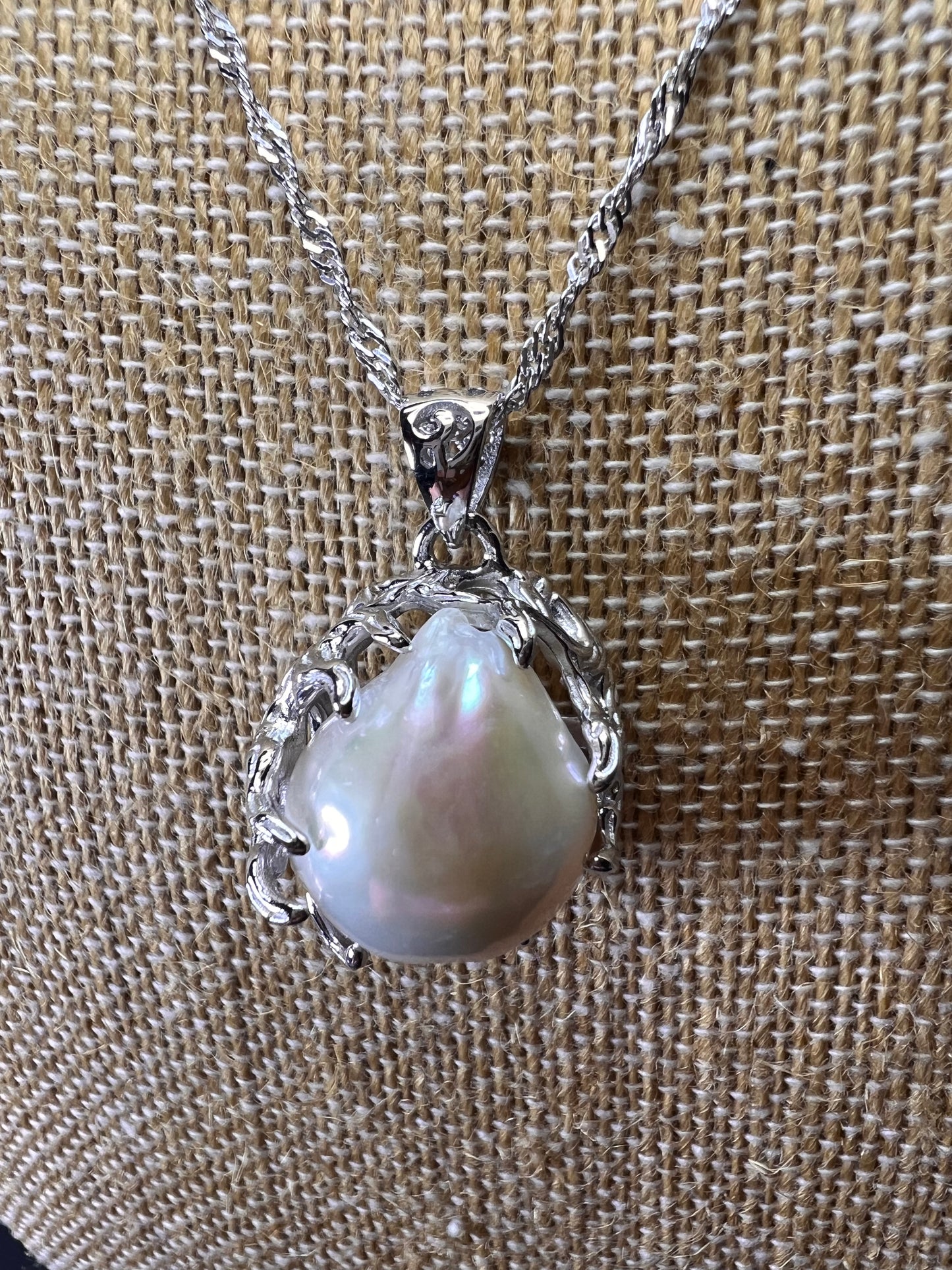 White Cultured Freshwater Pearl Rhodium Over Sterling Silver Pendant