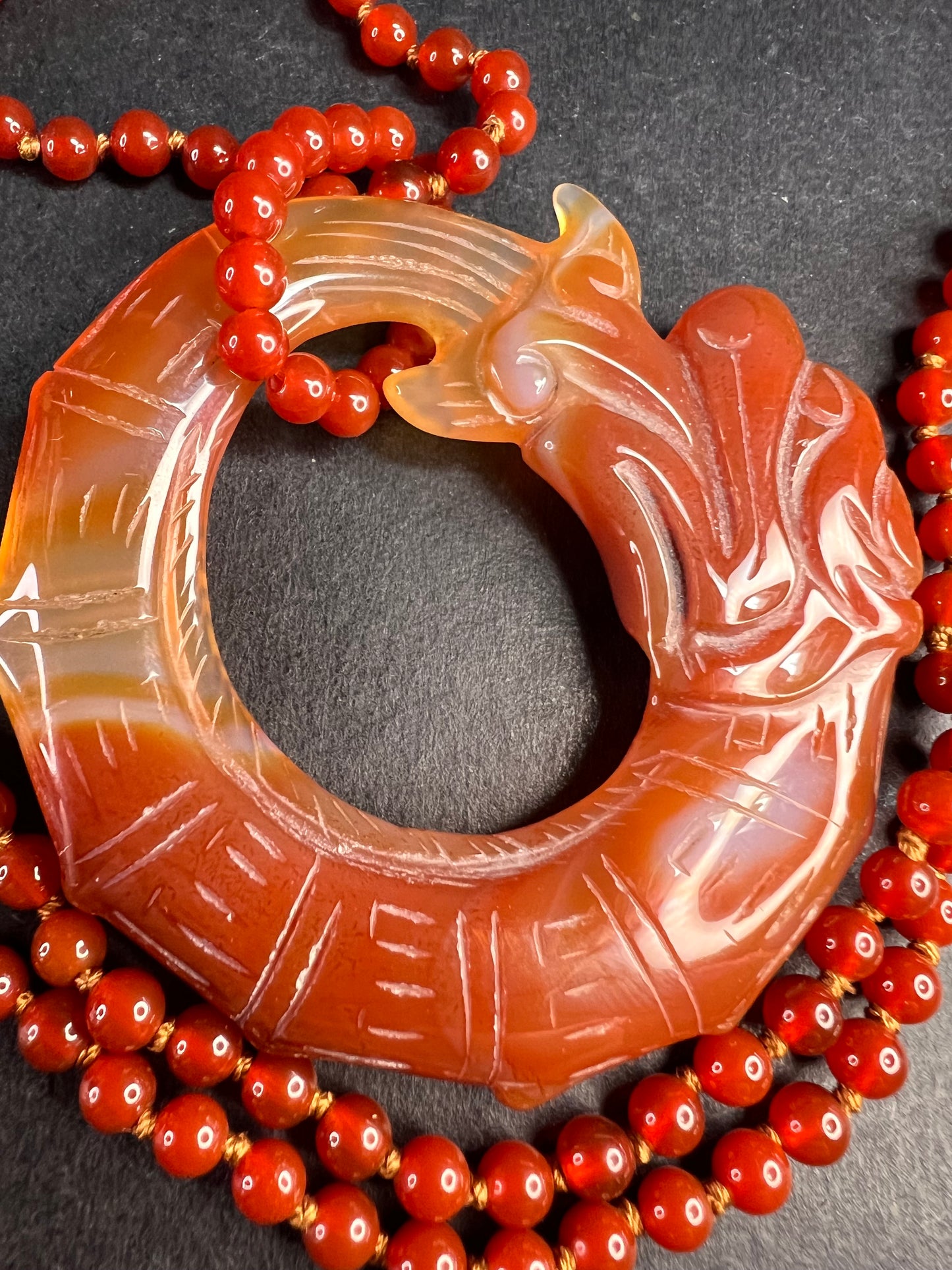 NEW Carnelian dragon pendant 32 inch necklace