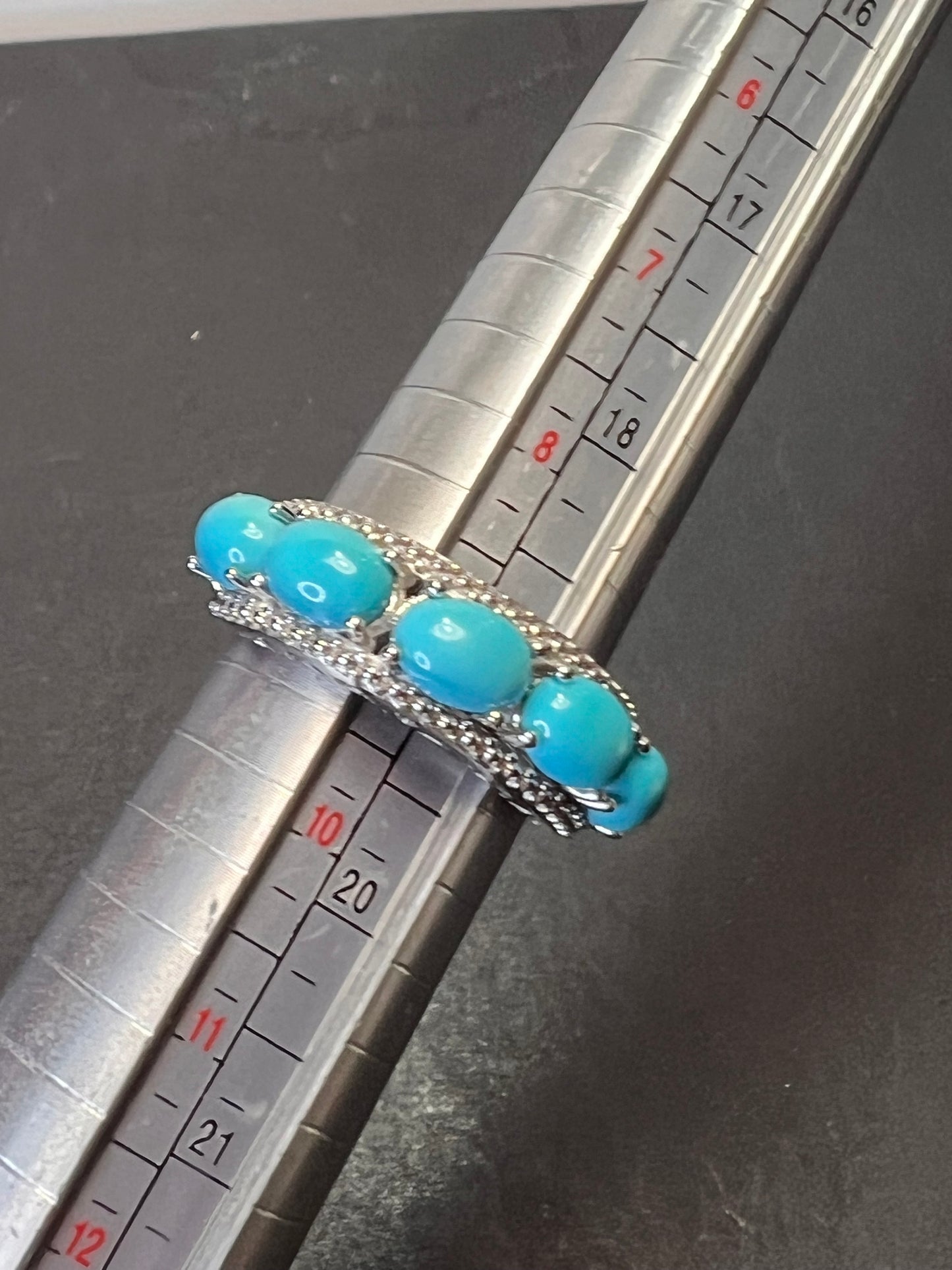 Sleeping Beauty turquoise five stone sterling silver ring size 9