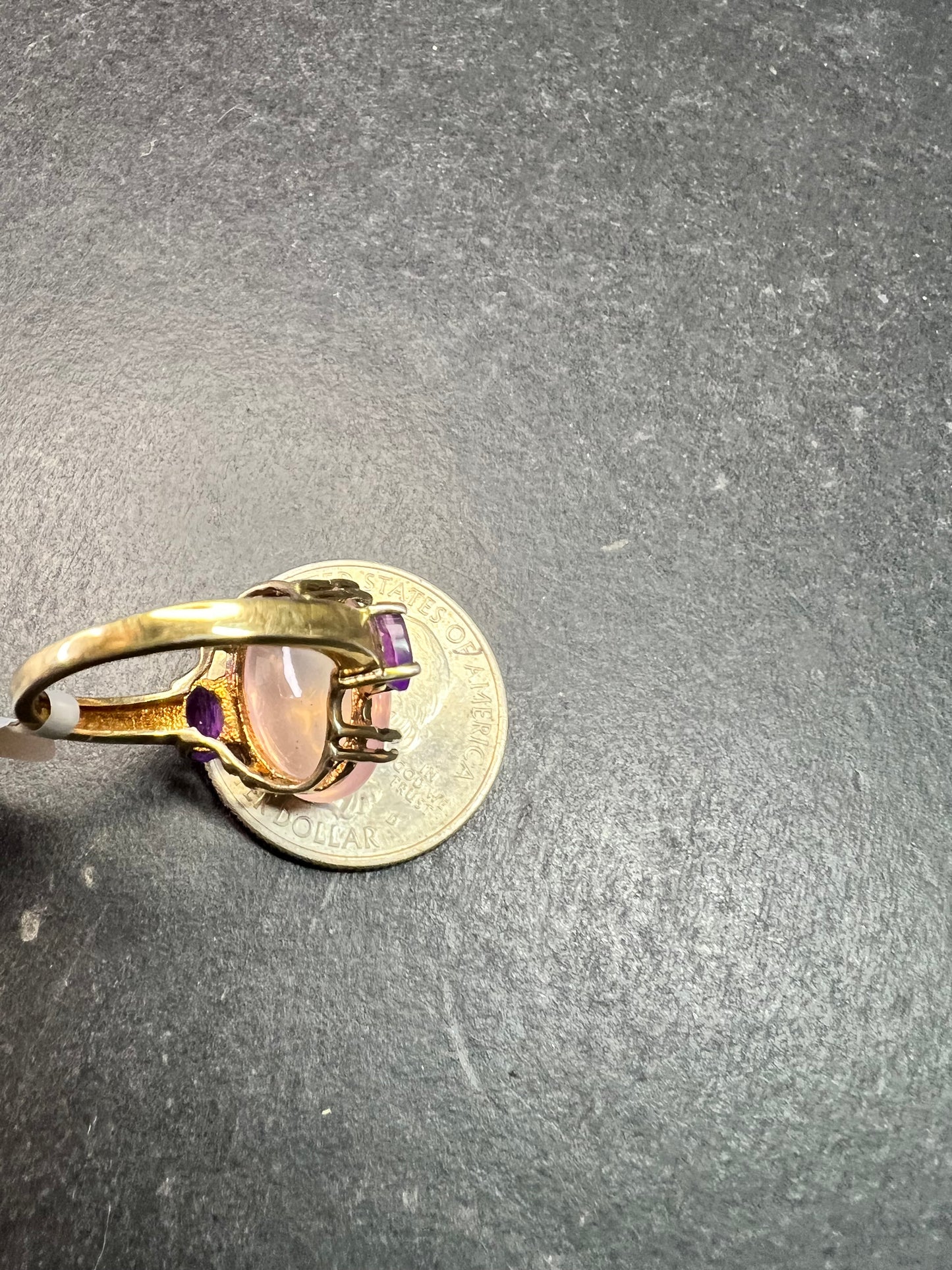 Rose Quartz & Amethyst Gold Plated 925 Ring Size 7 NWT