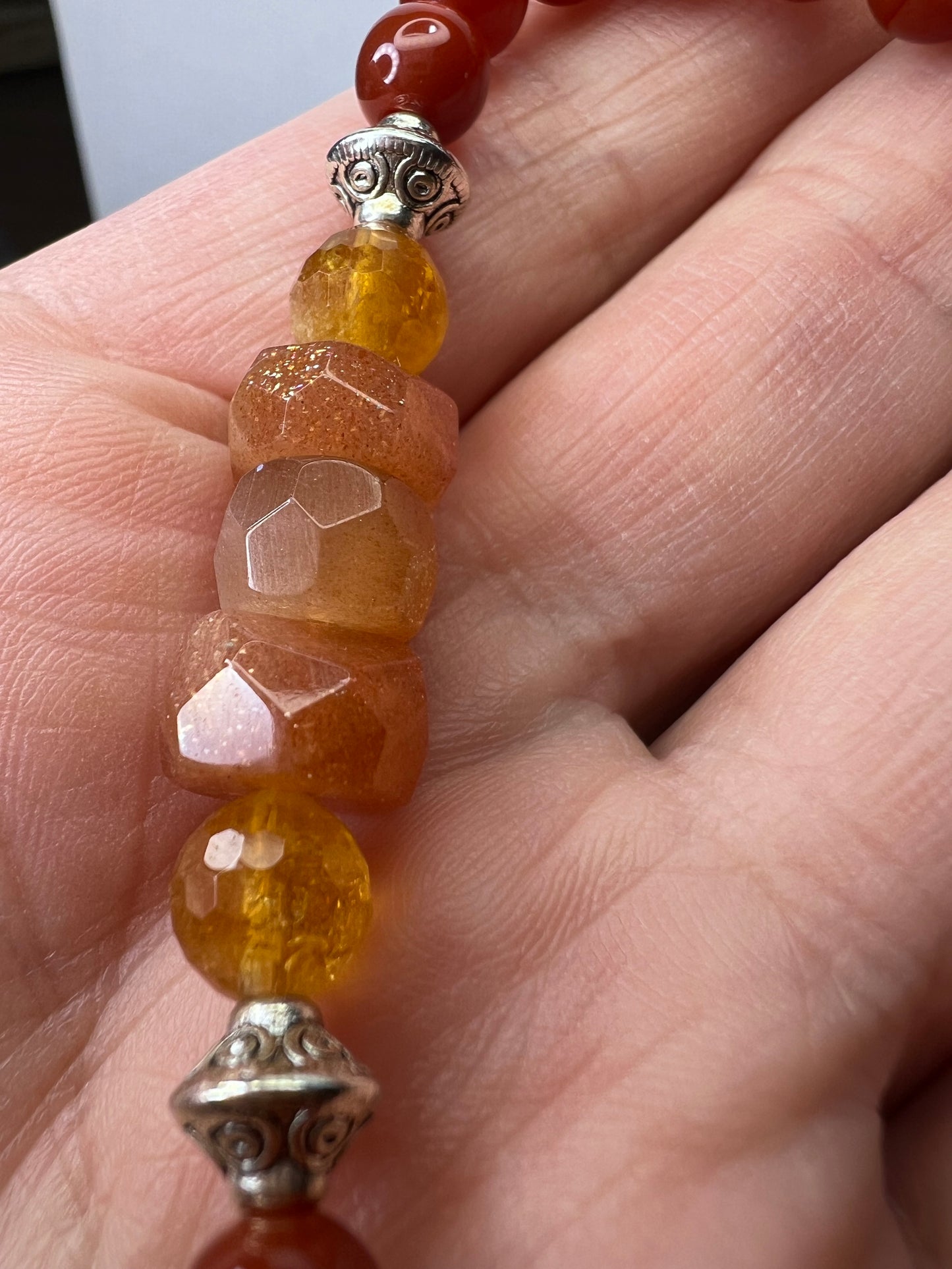 Carnelian, citrine , and sunstone stretch bracelet 7 inch