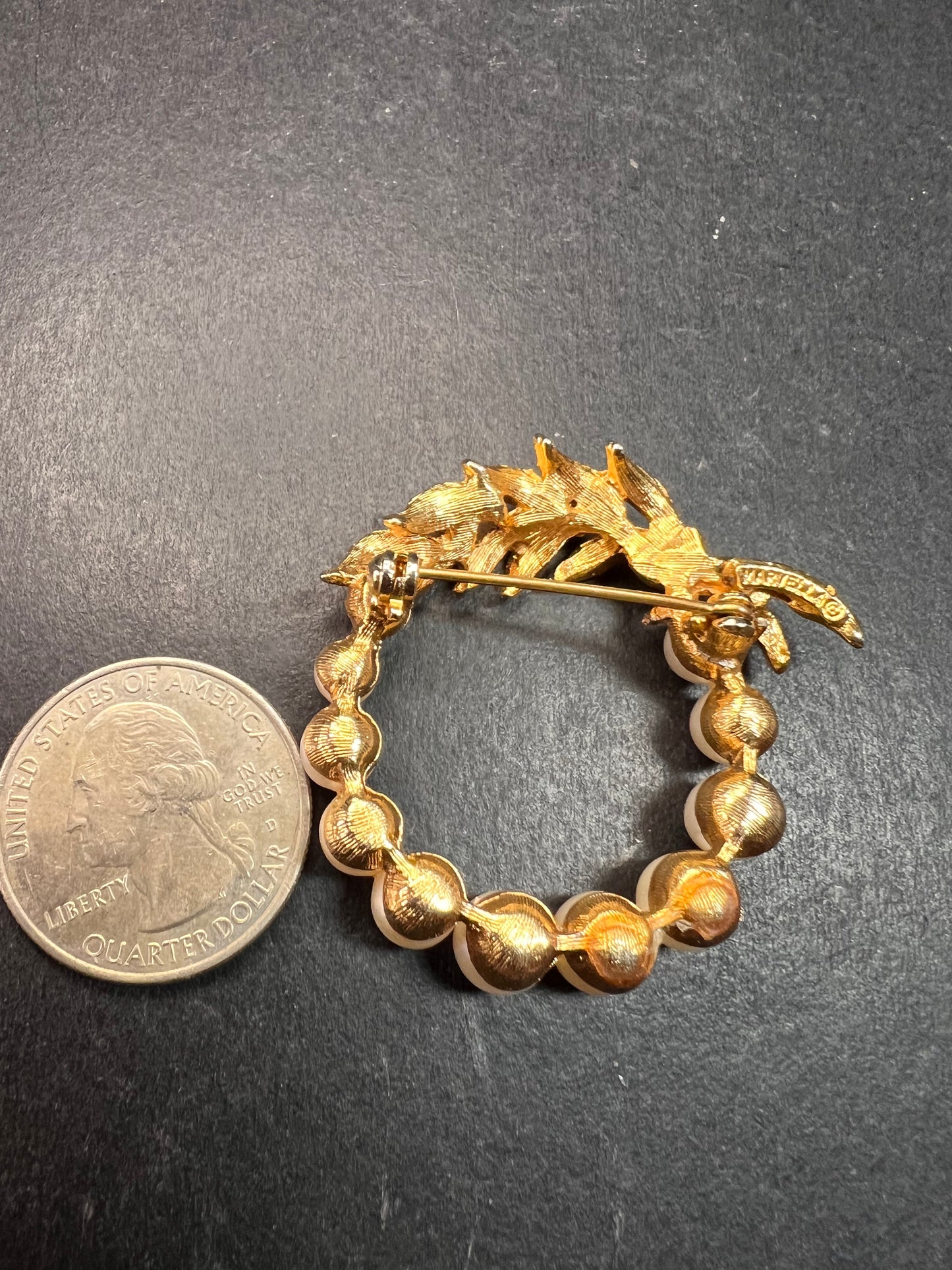 Vintage Marvella Faux Pearl Gold Tone Wreath Brooch Mid Century