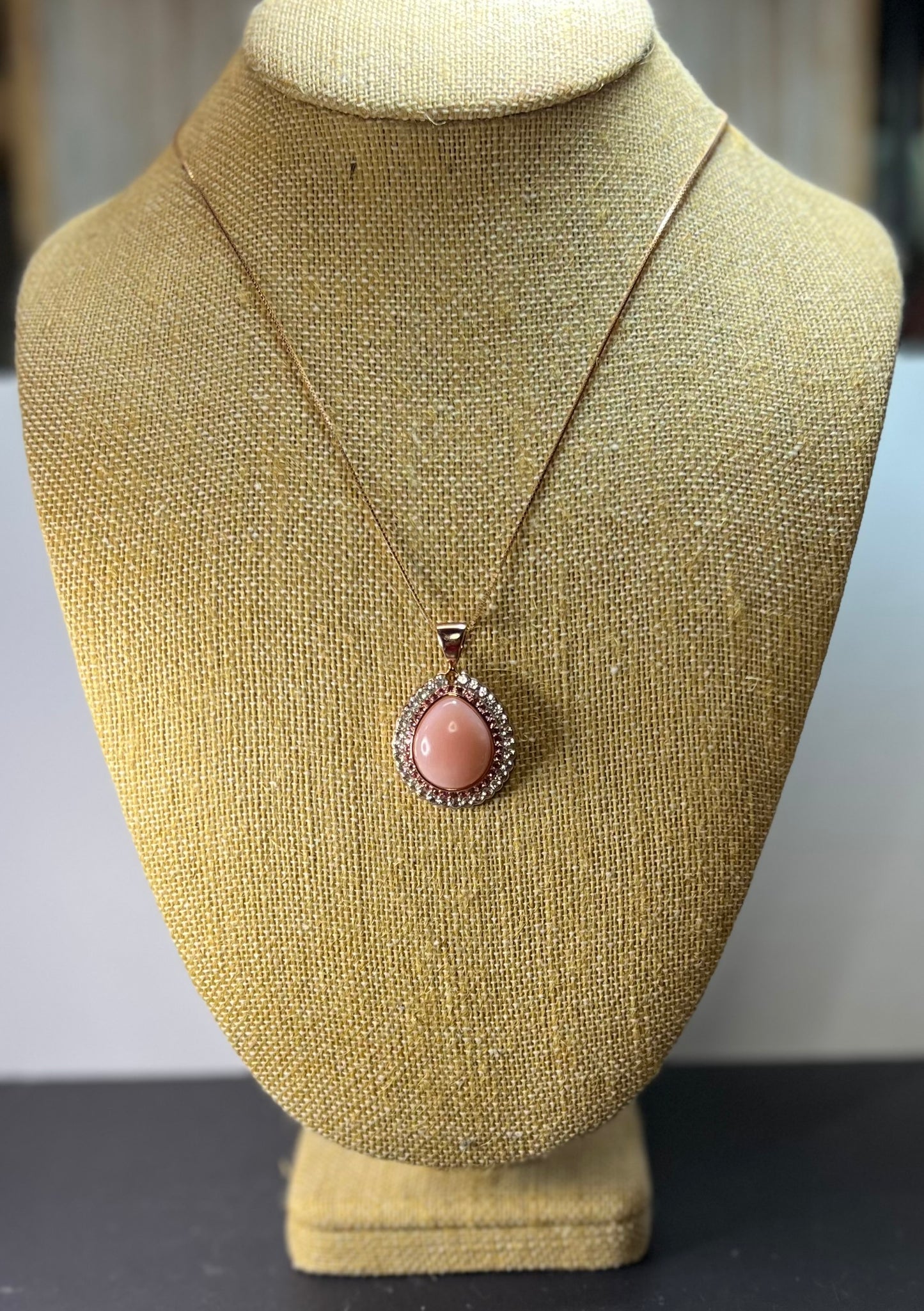 Pink opal, pink tourmaline and white topaz pendant necklace rose gold over sterling 18 inch chain