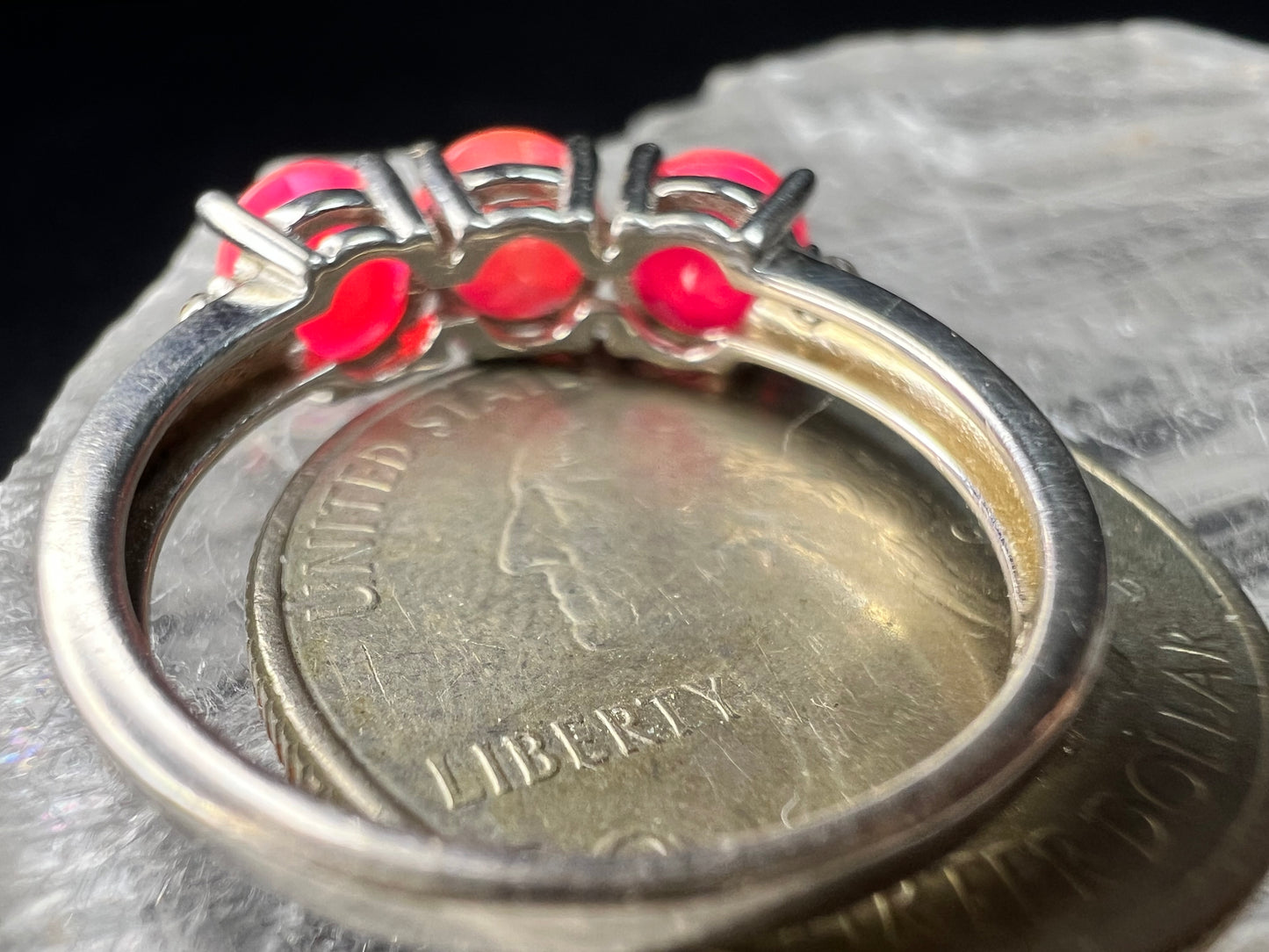 Sterling Silver Neon Pink Opal Ring Size 9 Topaz 925