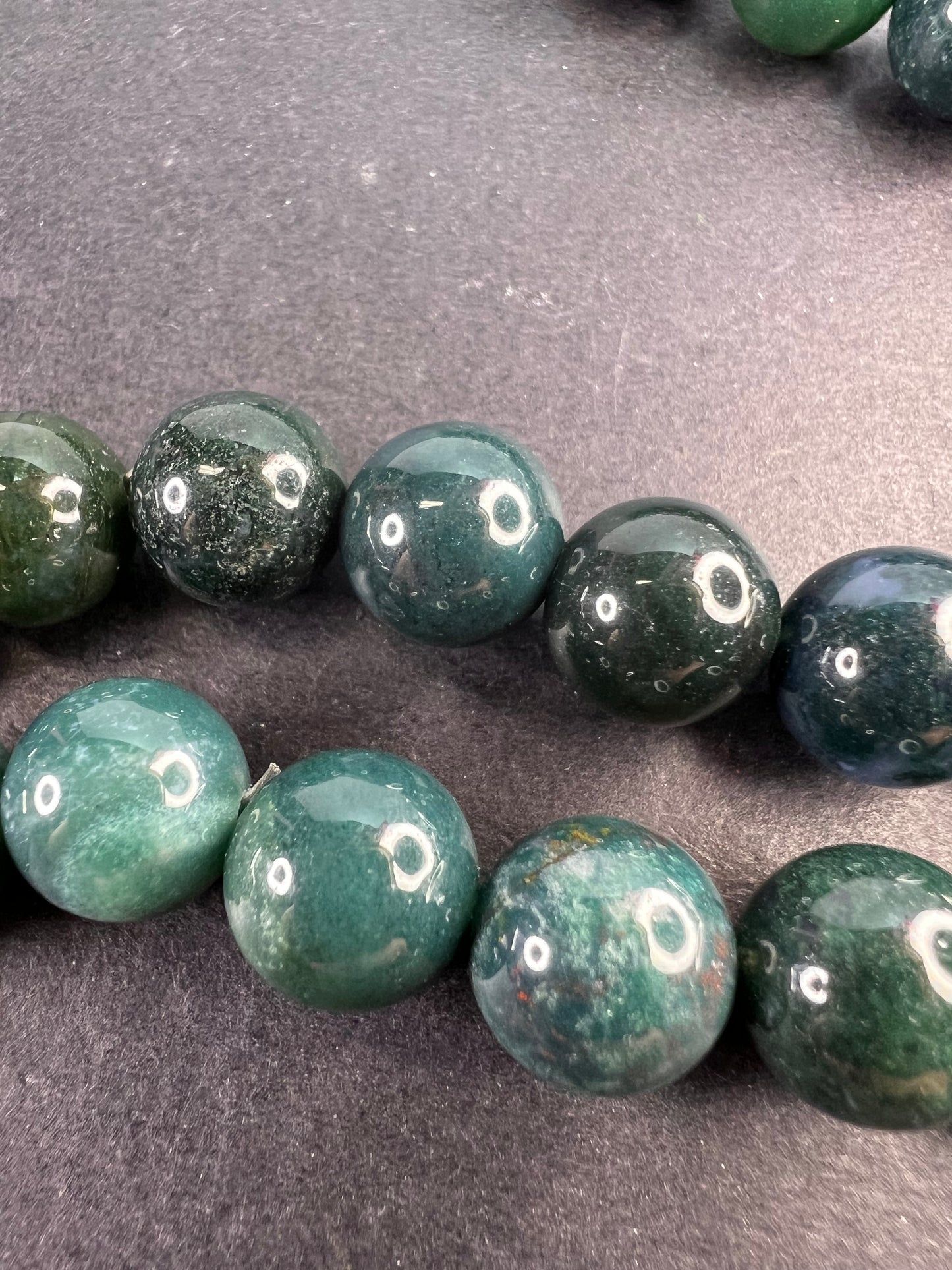 Moss agate 18 inch beaded necklace with sterling silver clasp