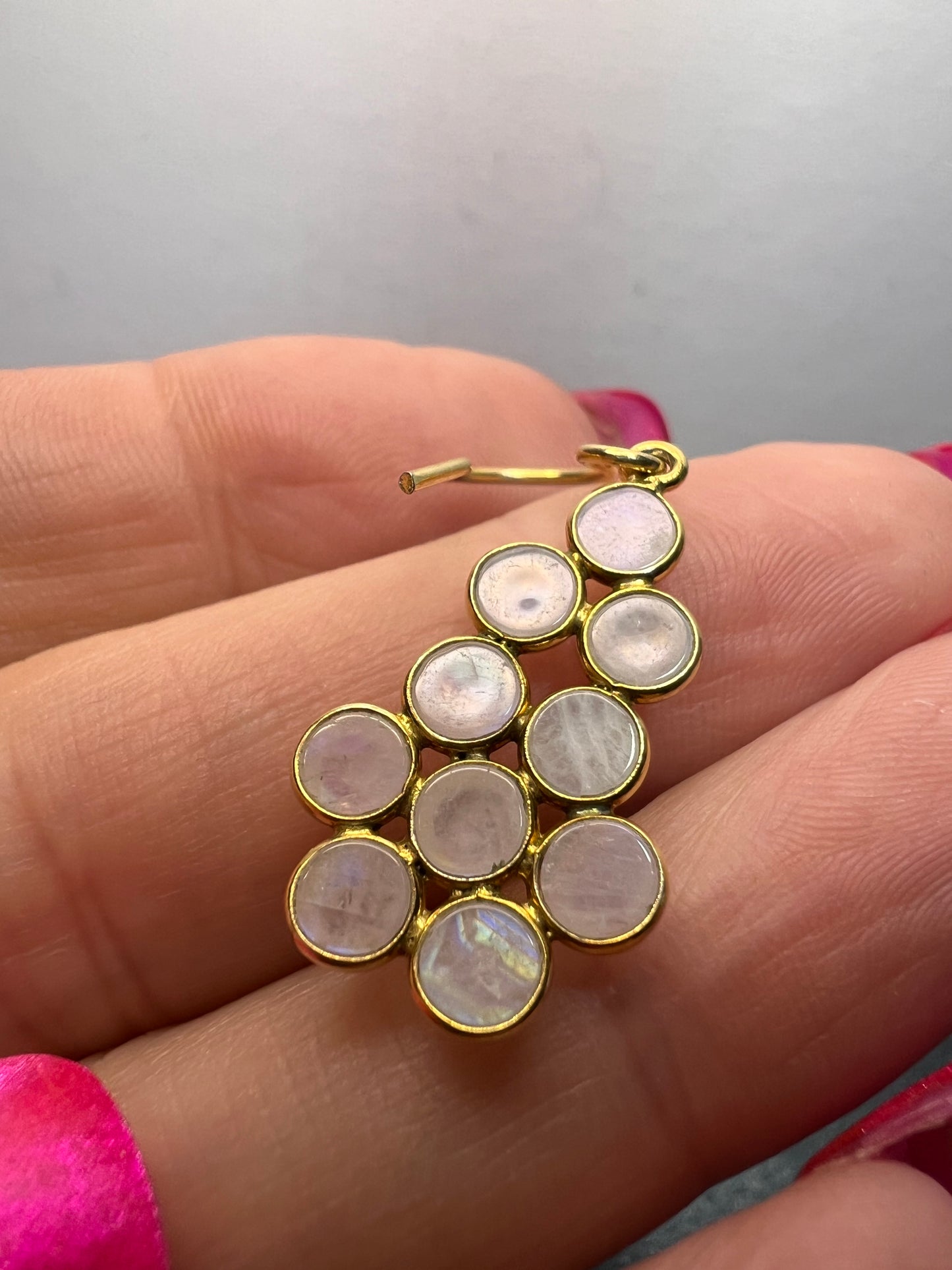 Rainbow moonstone chandelier earrings in gold over sterling silver