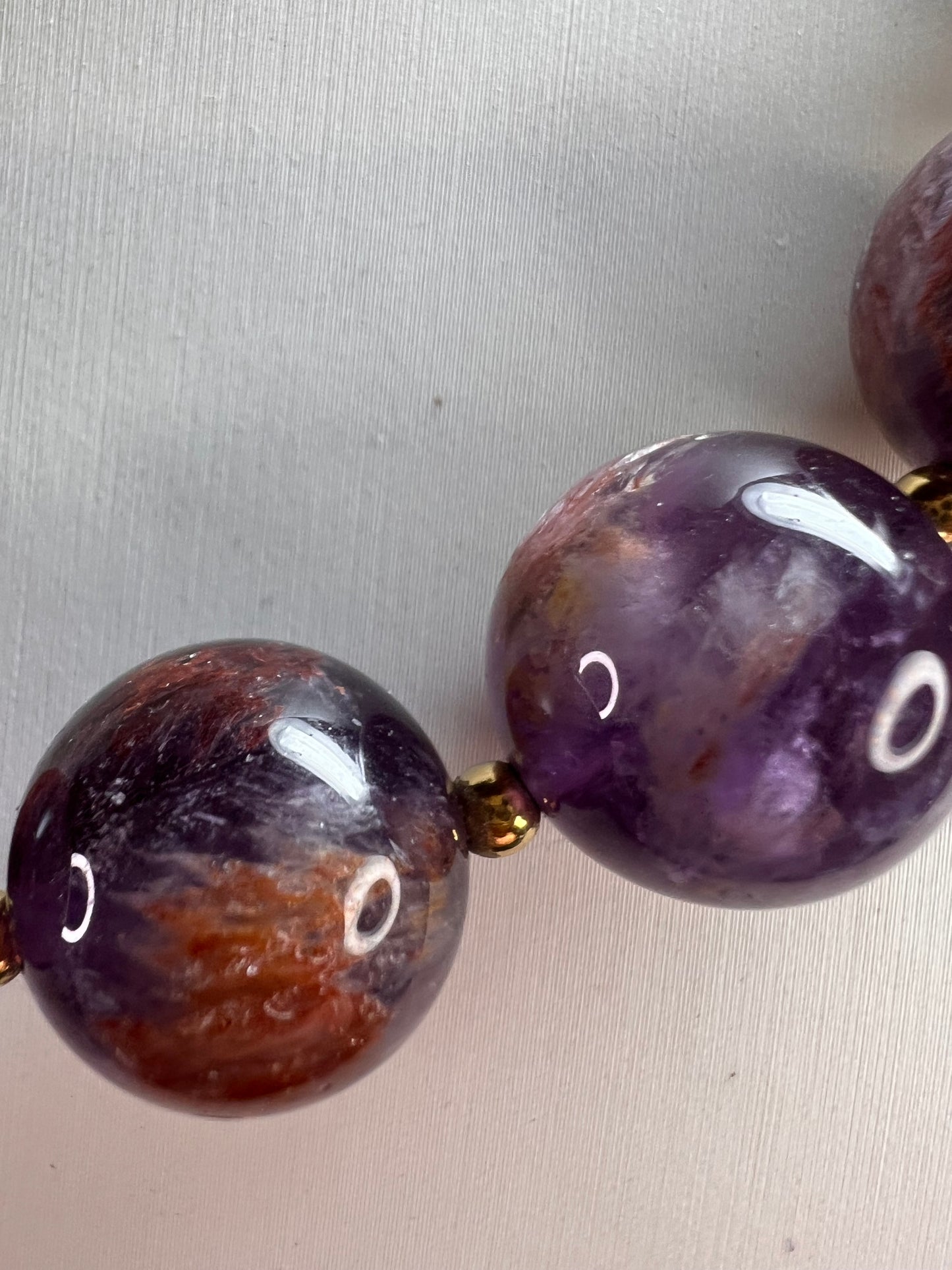 NEW Cacoxenite in amethyst graduated beaded necklace with gold vermeil