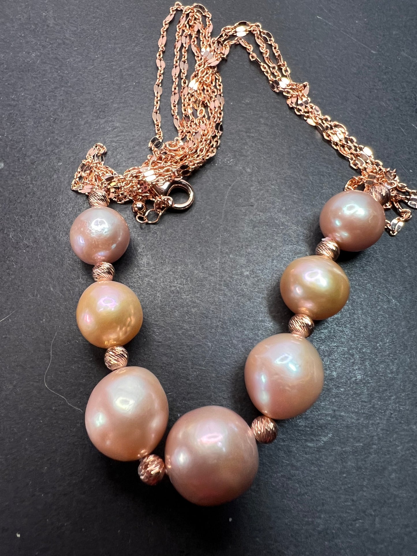 Multi-Color Cultured Freshwater Pearl 18k Rose Gold Over Sterling Silver Necklace *NEW*