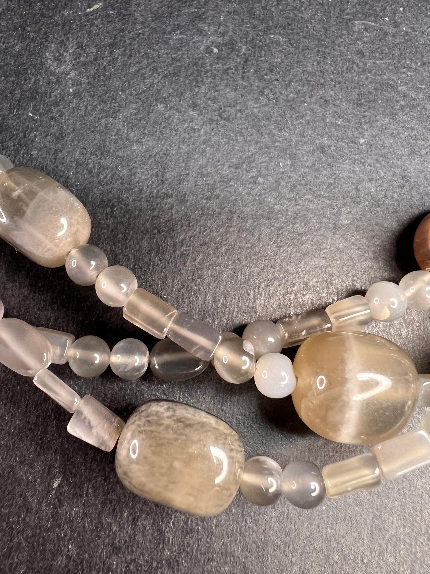 NEW Nate & Etan grey moonstone triple strand necklace with sterling silver clasp