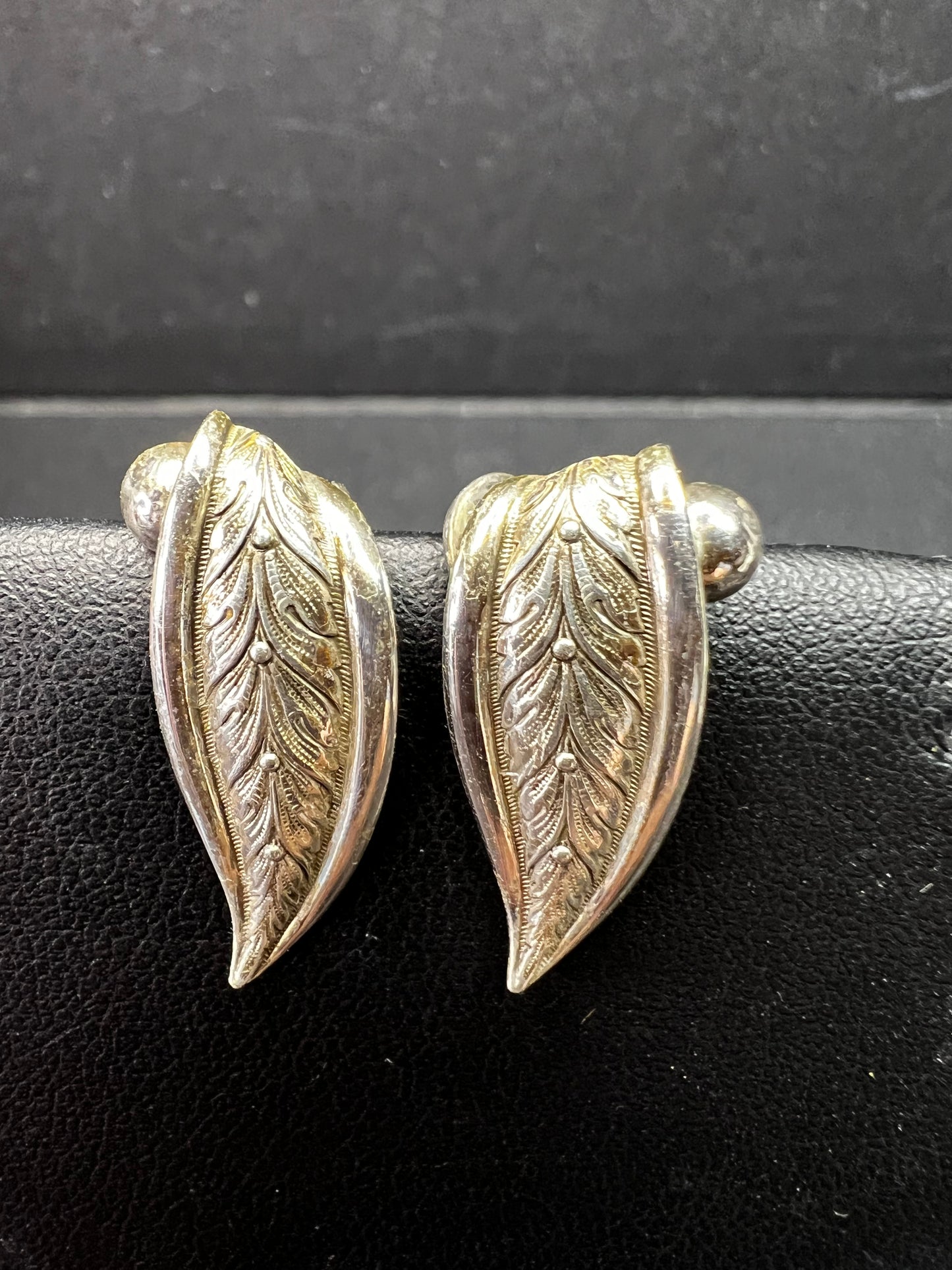 Vintage Forstner Sterling Silver Leaf Screwback Earrings Mid Century