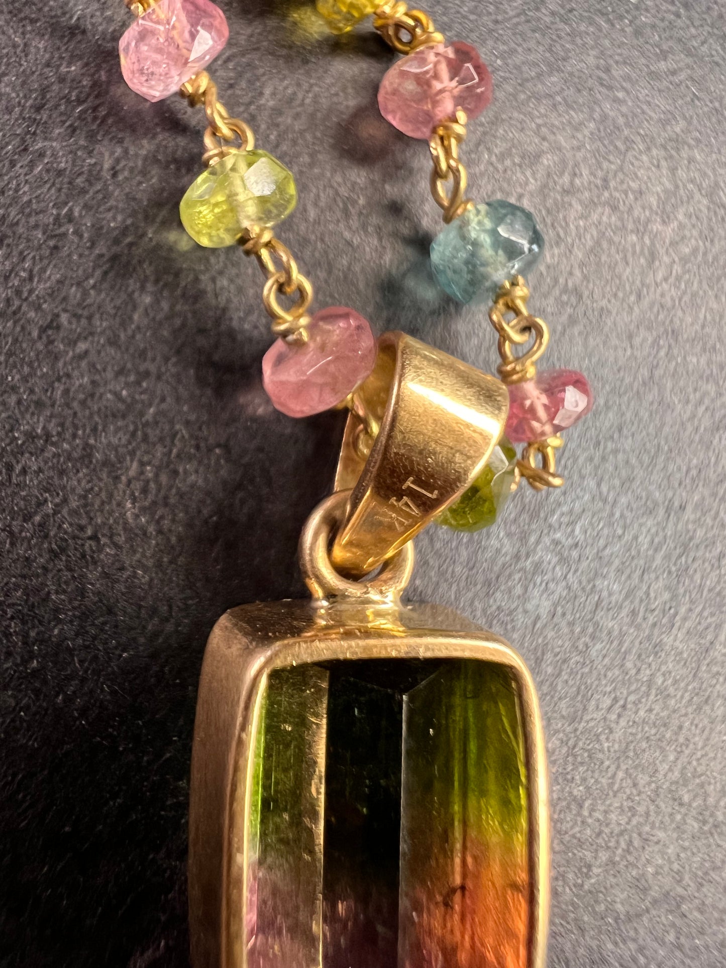 Vintage 14k & 18k gold watermelon tourmaline pendant necklace