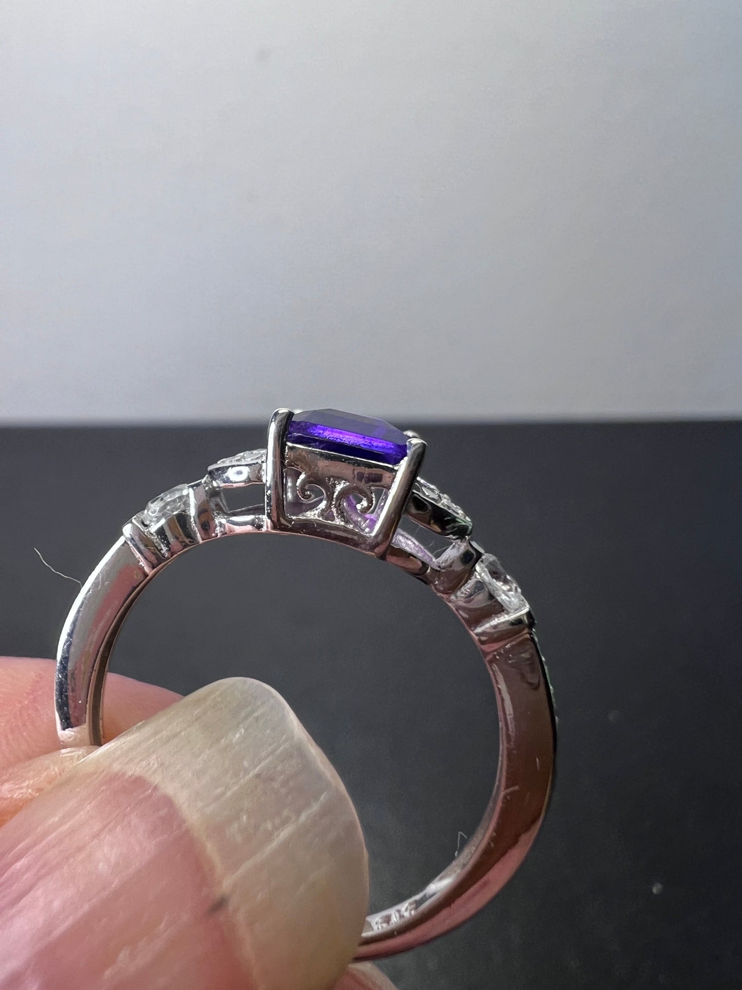 Amethyst and white topaz sterling silver ring size 9