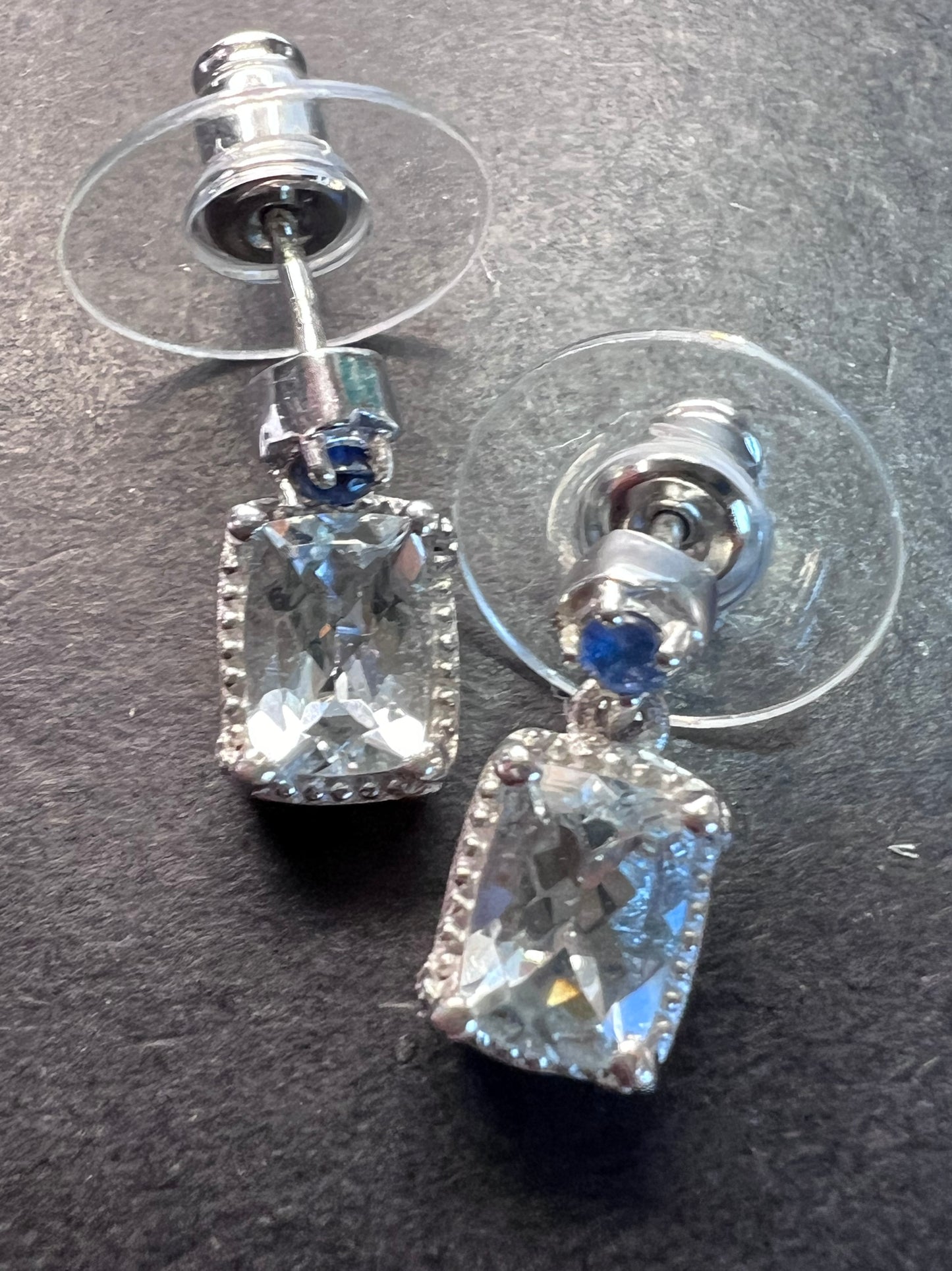 aquamarine and blue sapphire sterling silver earrings