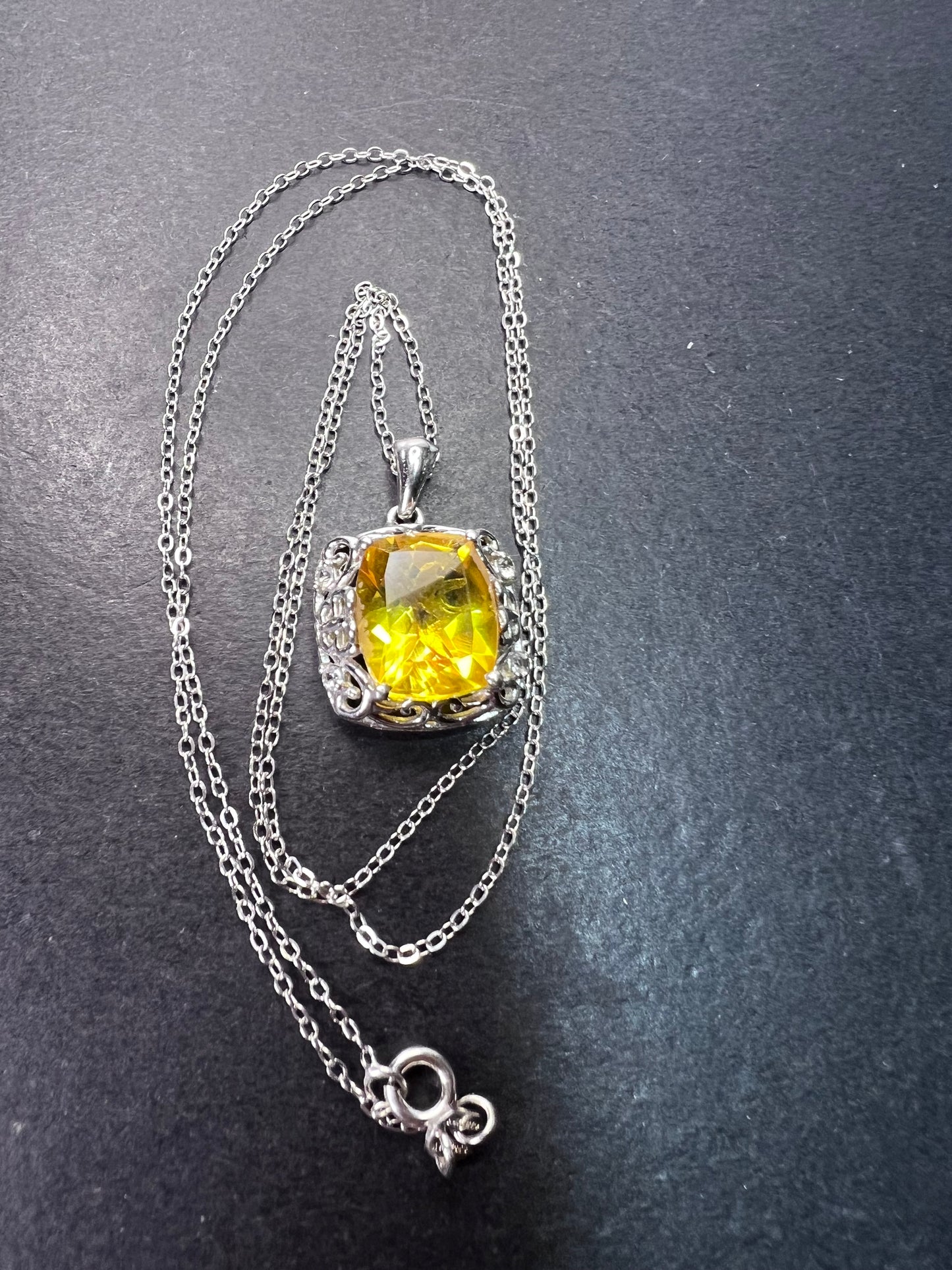 Lemon Quartz Sterling silver pendant and 20 inch chain necklace