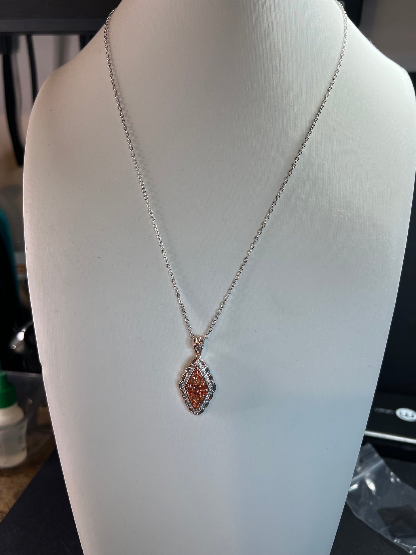 Padparadscha Sapphire Pendant | Sterling Silver Two-Tone | Gems by Valitutti