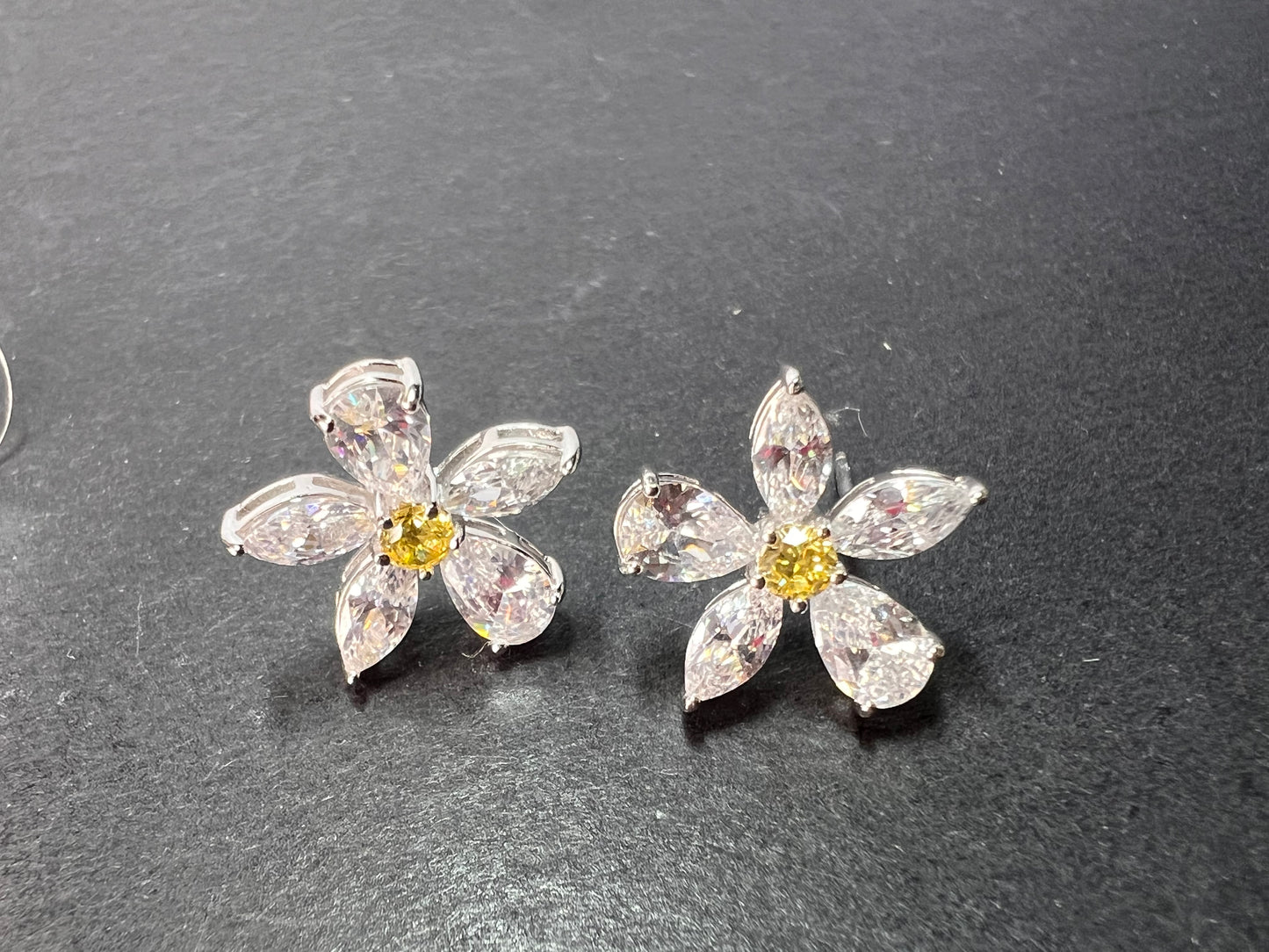 Vanna K CZ white and yellow flower stud sterling earrings