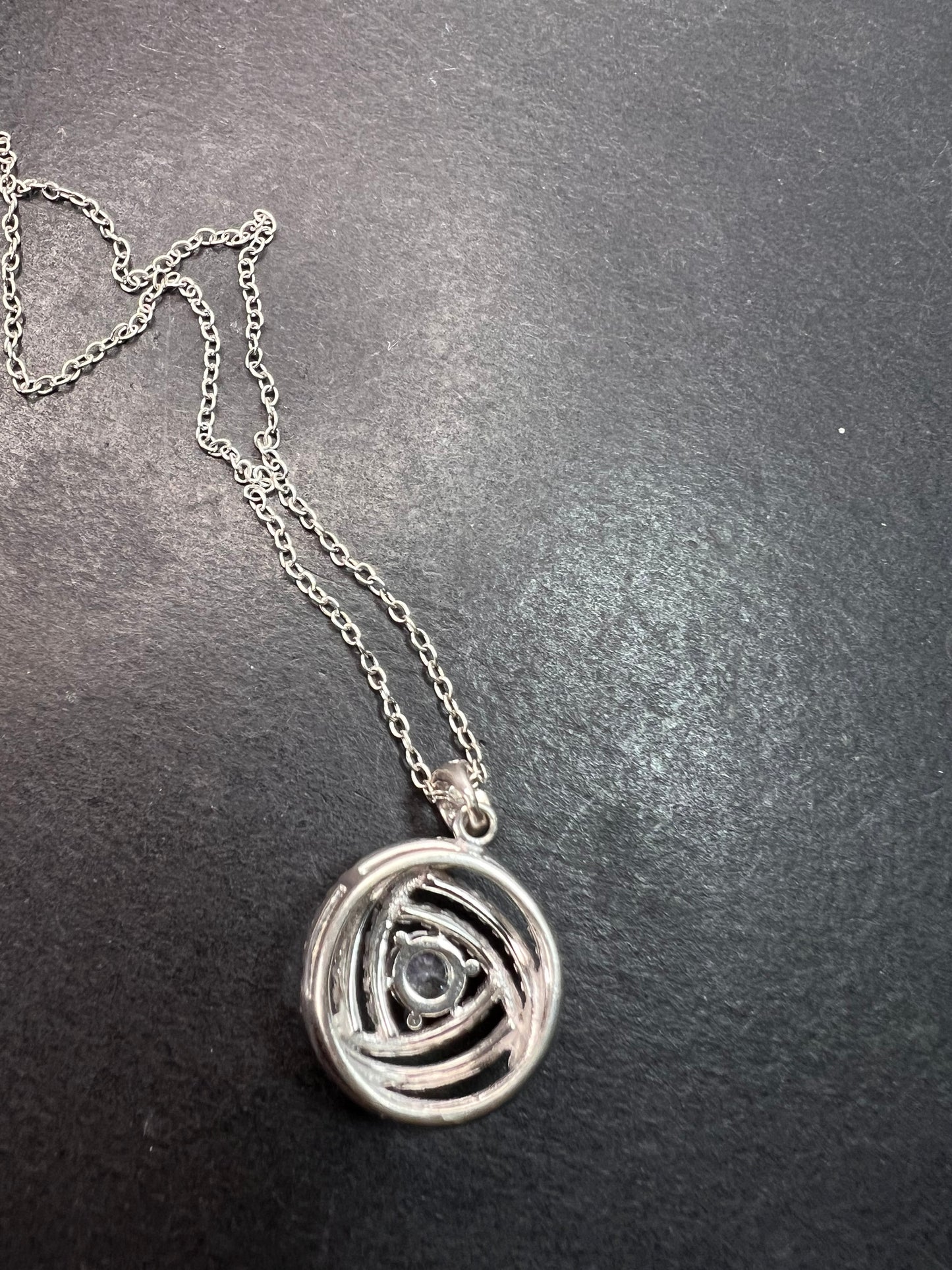 Cz swirl circle sterling silver pendant and chain