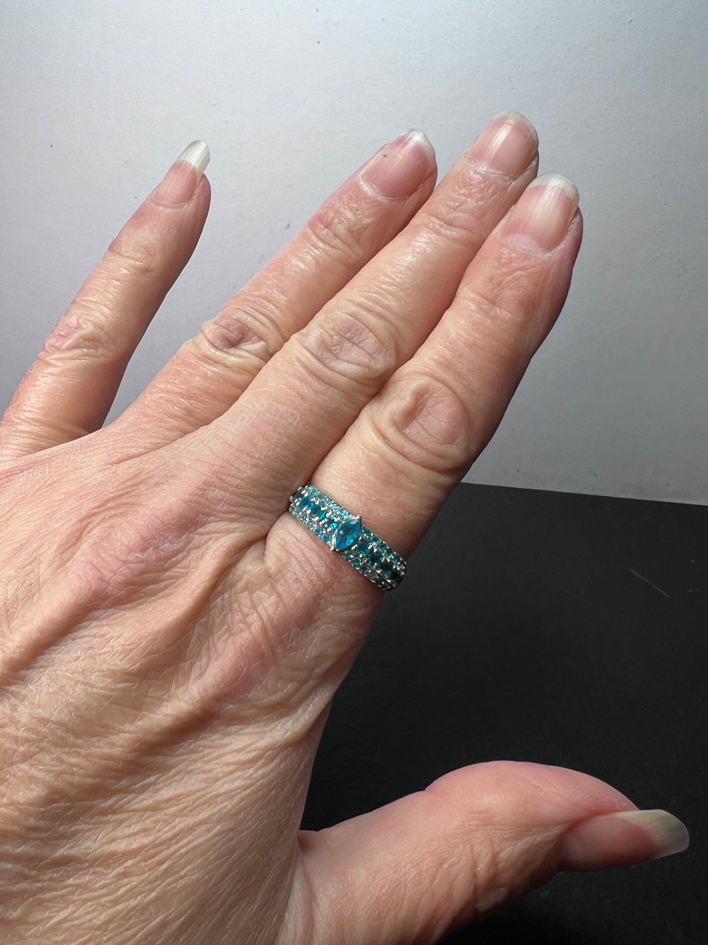 Neon blue apatite sterling silver ring size 9