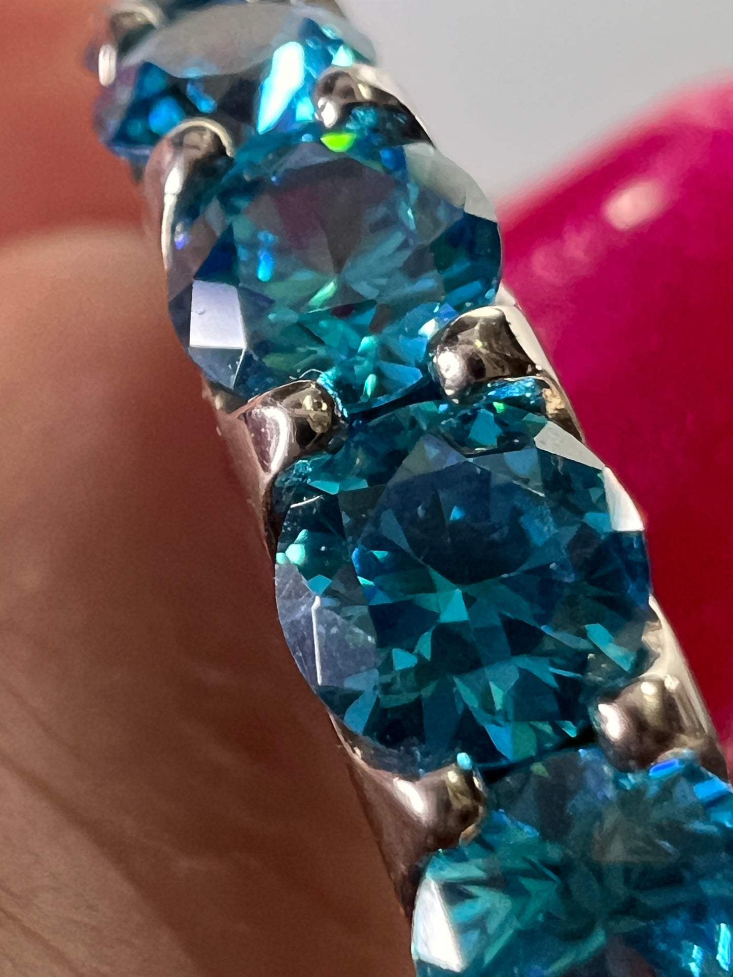 5 stone blue CZ rhodium over Sterling silver ring size 9