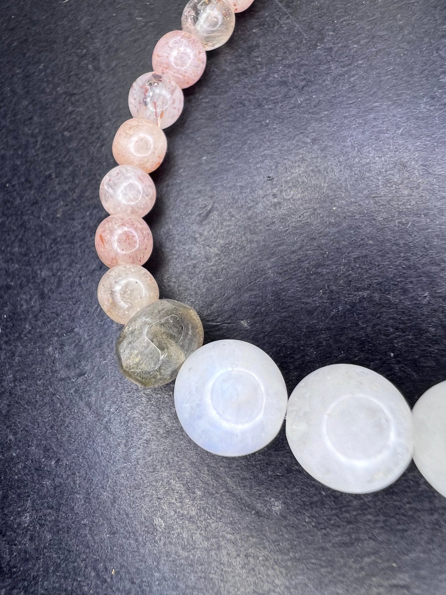 Sunstone , rainbow moonstone, and labradorite stretch bracelet 7 inch