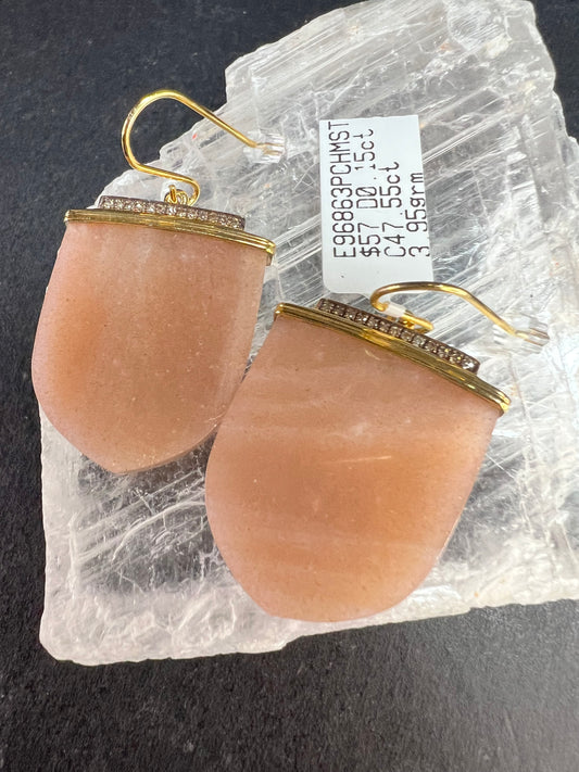 NEW Carol Brodie Rarities Peach Moonstone Diamond 925 Vermeil Earrings