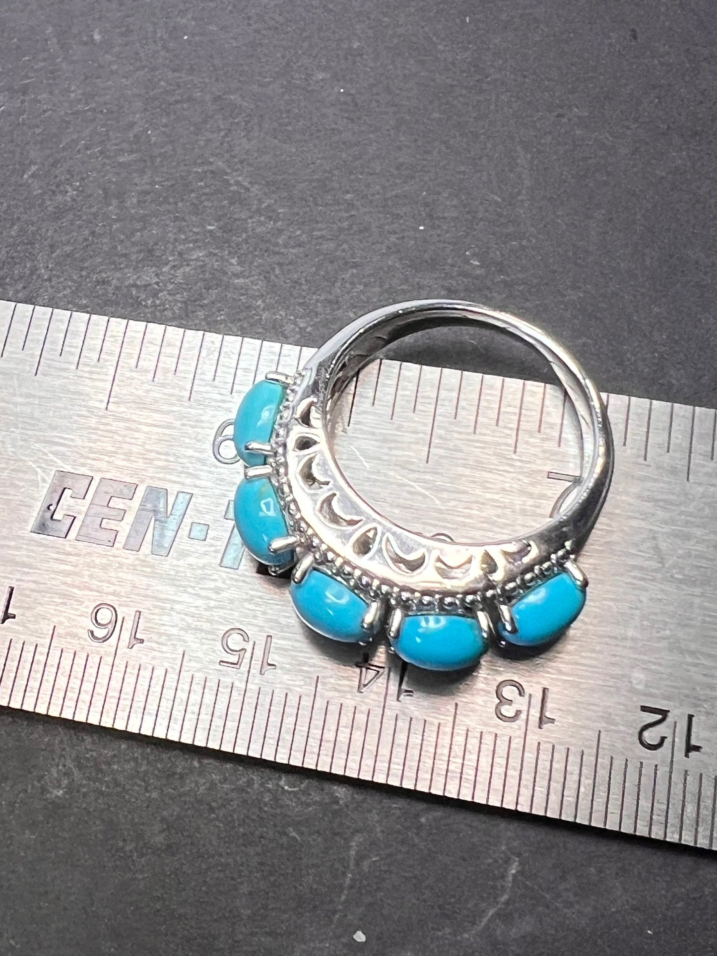 Sleeping Beauty turquoise five stone sterling silver ring size 9