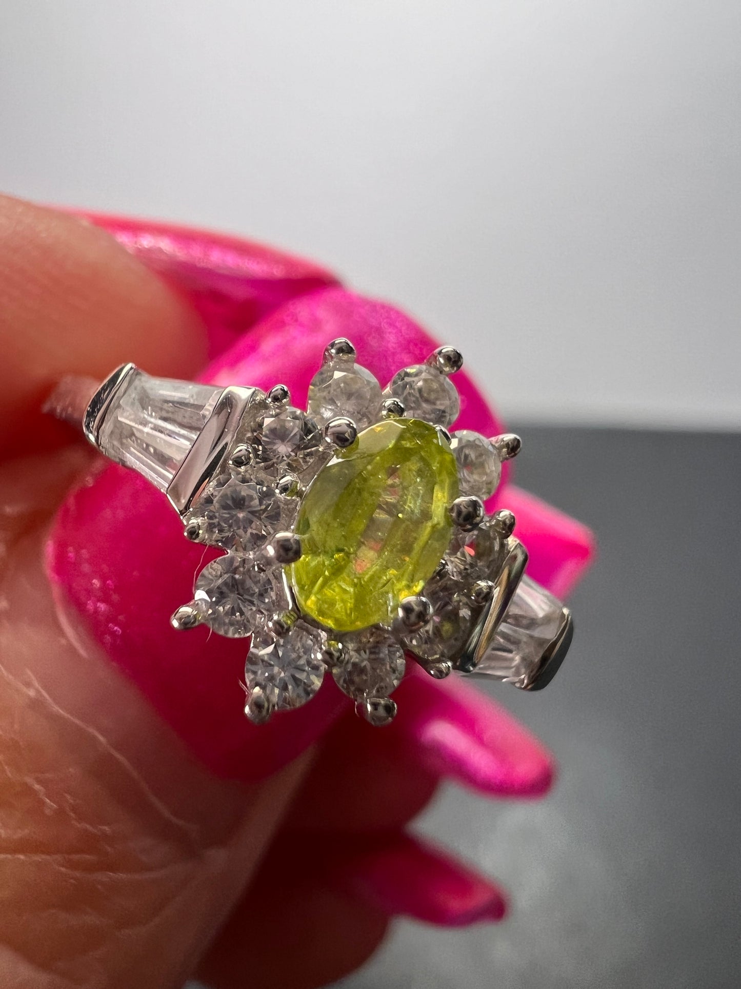 Sphene halo ring in rhodium over sterling silver size 5 *NEW*