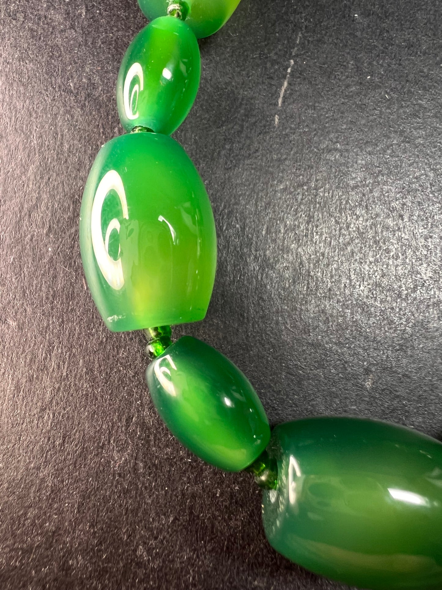 Green onyx beaded necklace with sterling silver toggle clasp