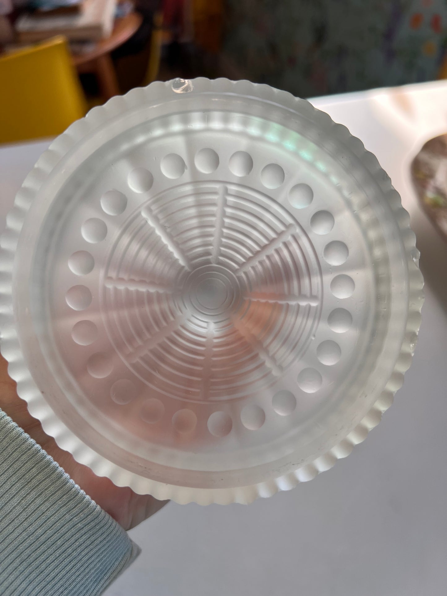 Vintage Frosted Glass Candlestick | Lalique Style Art Deco Taper Holder 6.75"