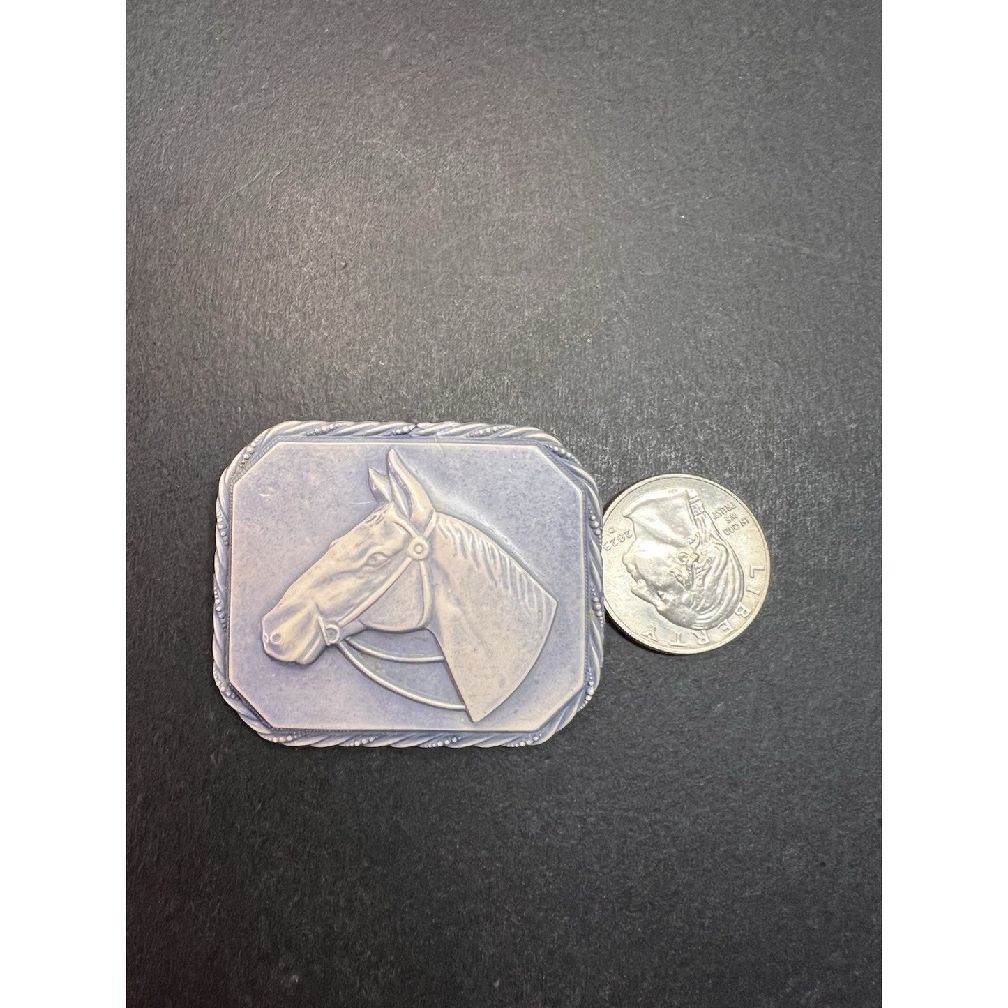 Vintage 1940’s Celluloid Horse Head Brooch/Pin Blue Square Fashion Retro 2"