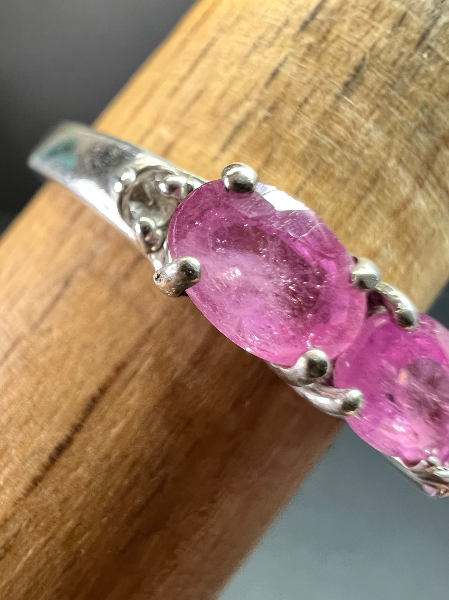 Pink Sapphire & White Zircon Sterling Silver Ring Size 9