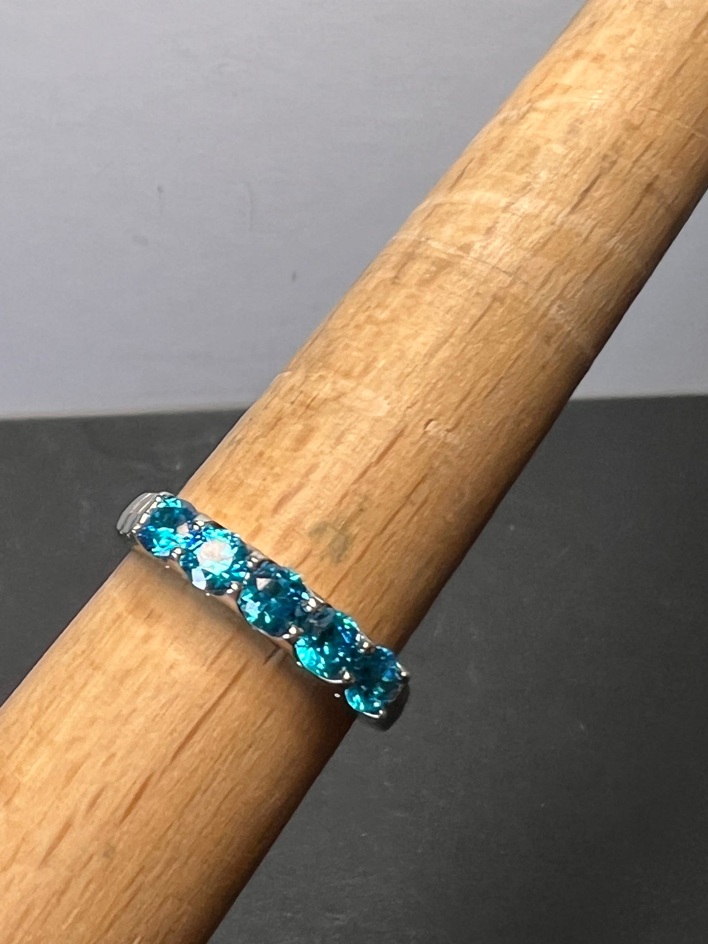 5 stone blue CZ rhodium over Sterling silver ring size 9