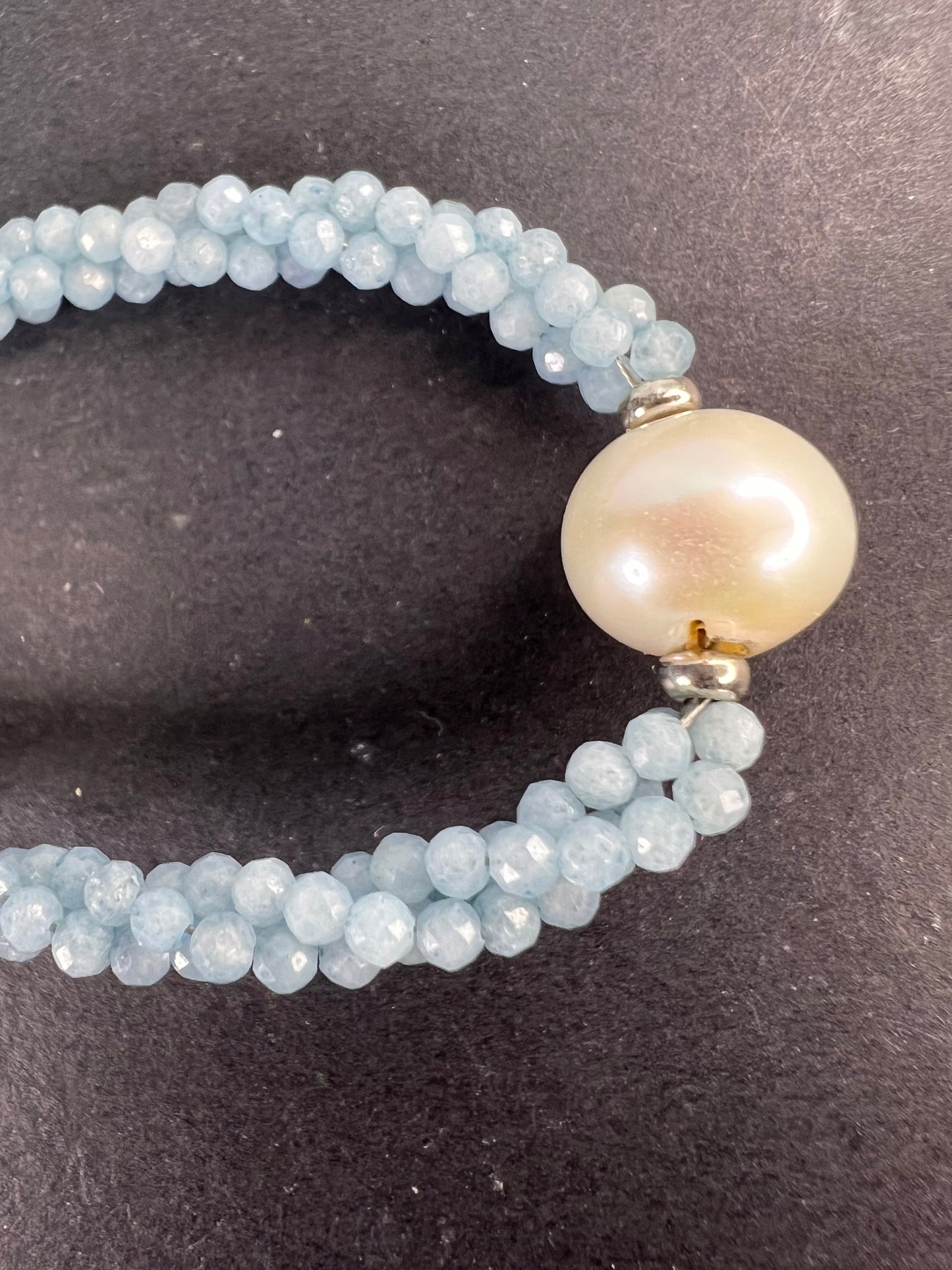 White Cultured Freshwater Pearl with Aquamarine Rhodium Over Sterling Silver Necklace *NEW*