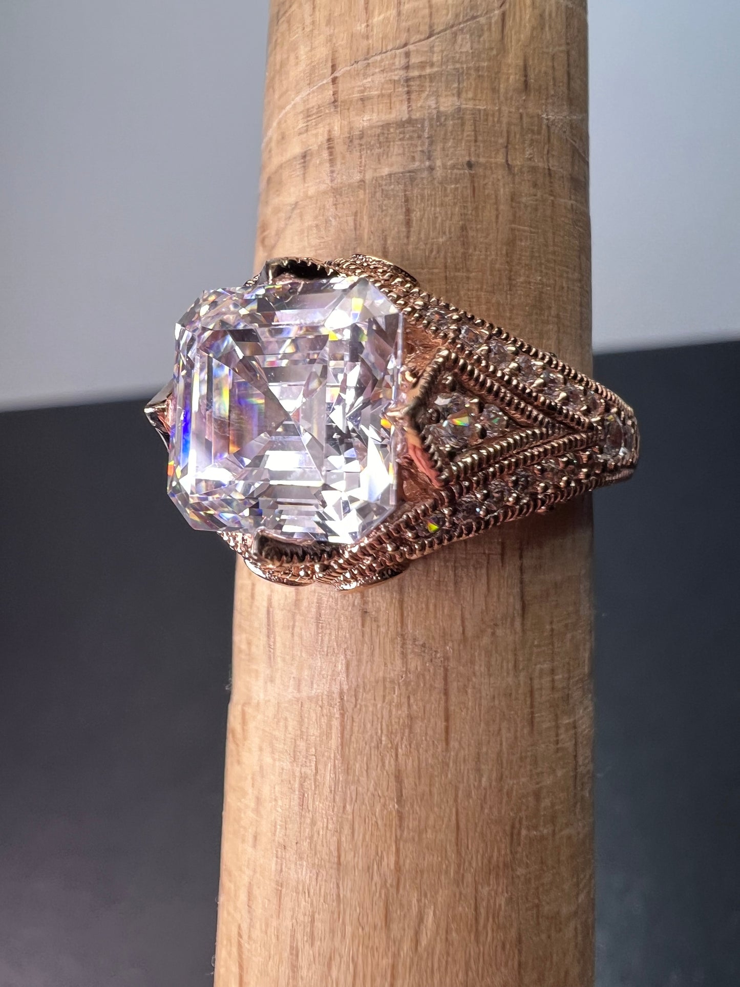 Vanna K radiant square CZ vermeil ring size 8