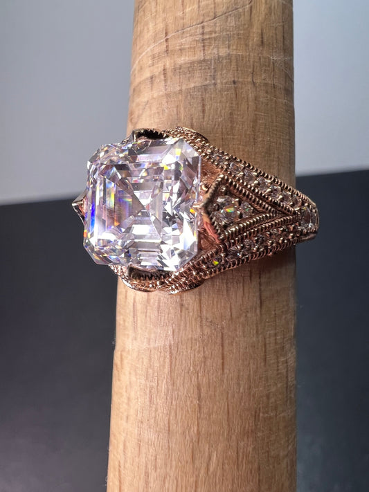 Vanna K radiant square CZ vermeil ring size 8