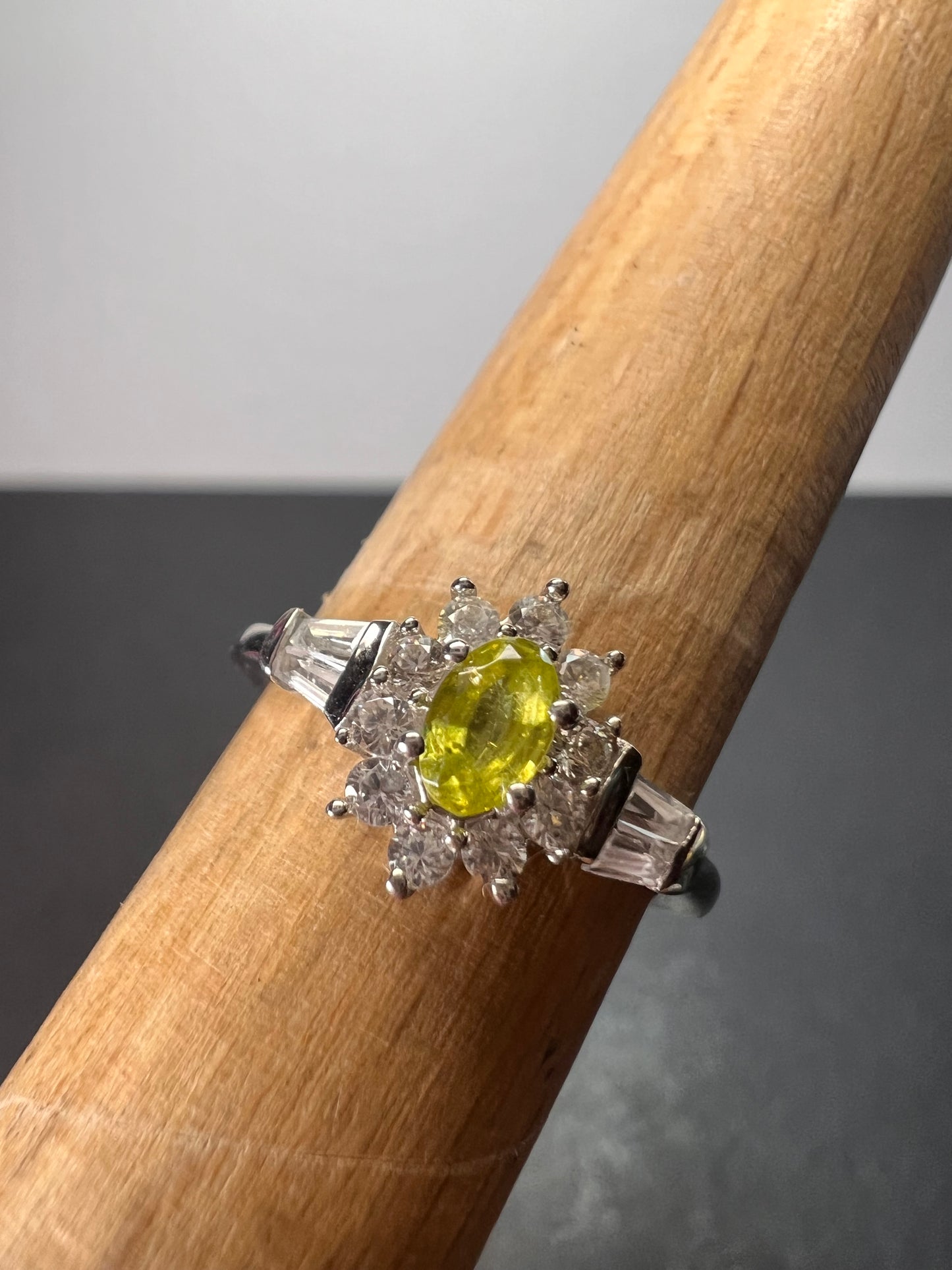 Sphene halo ring in rhodium over sterling silver size 5 *NEW*